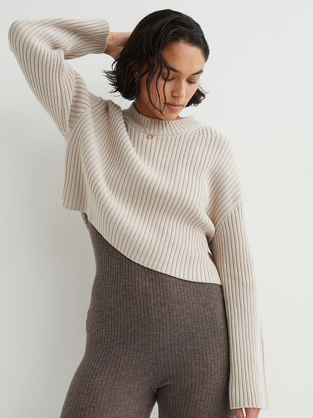 

H&M Women Beige Ribbed jumper