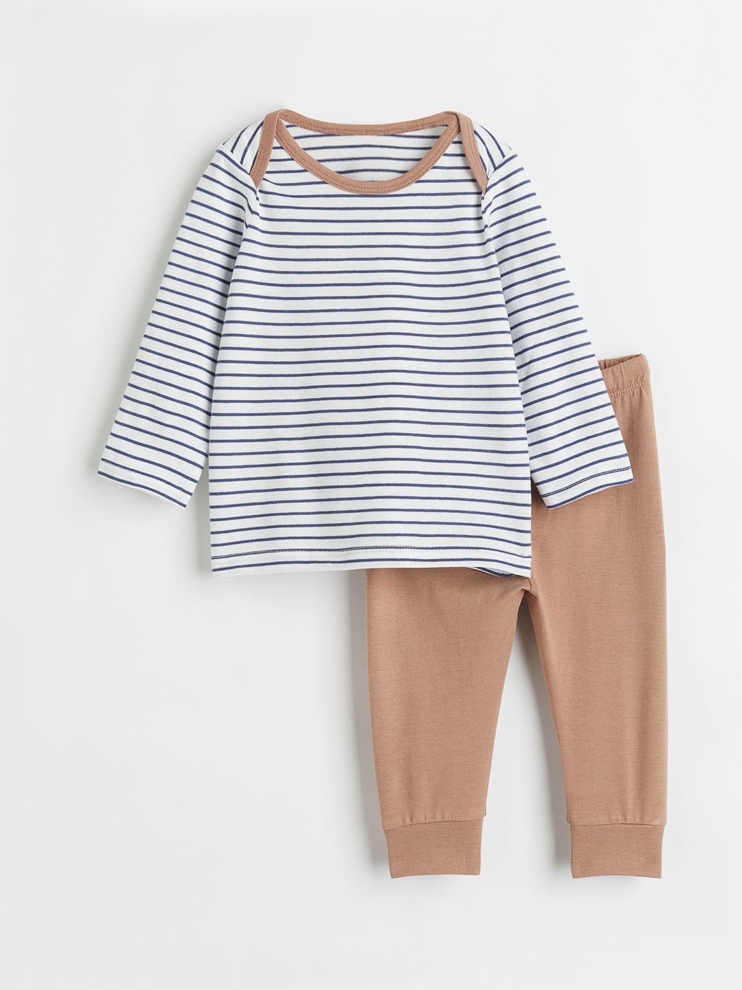 

H&M Girls White & Brown Striped 2-Piece Cotton Set