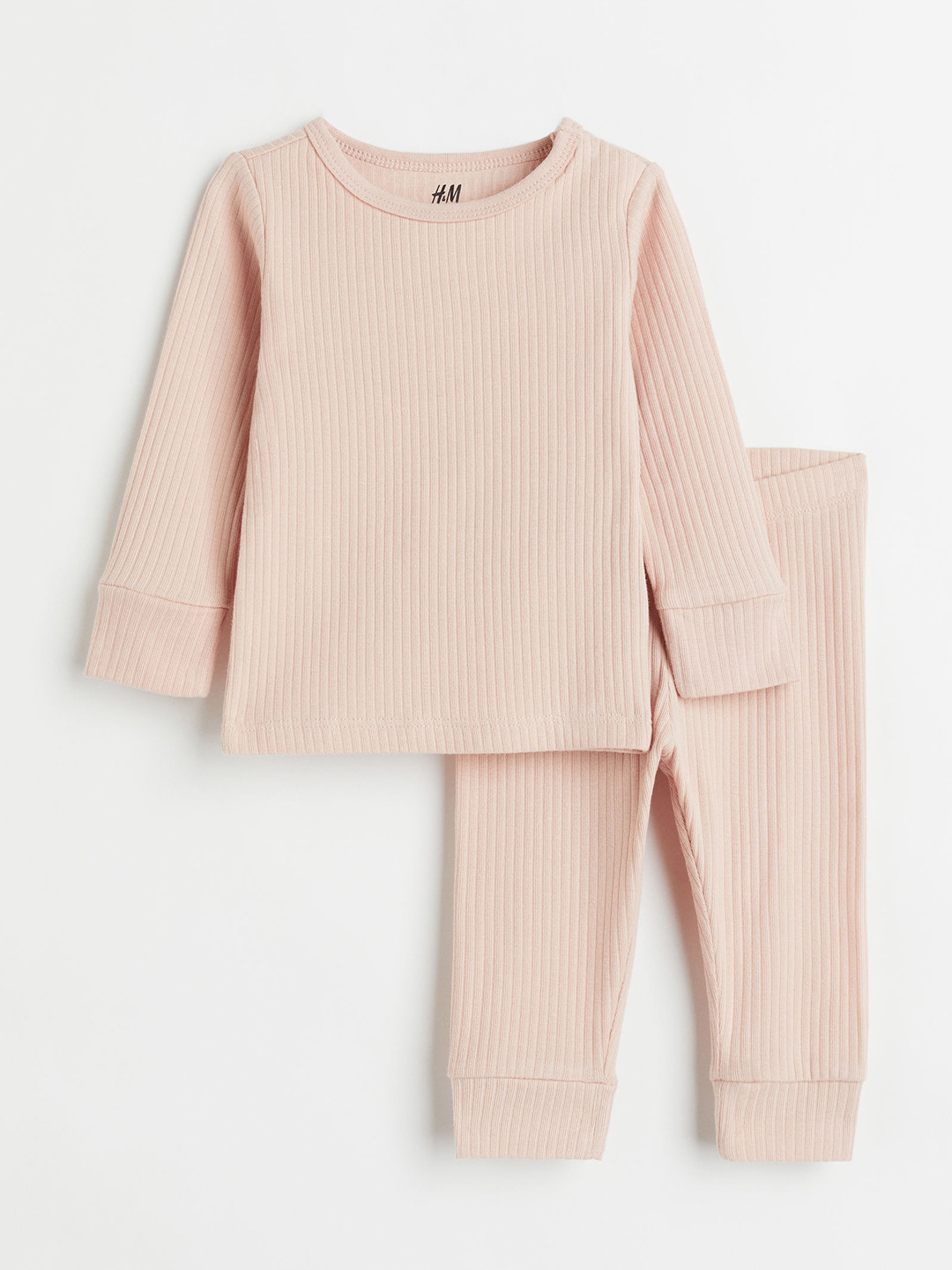 

H&M Girls Pink Solid Ribbed Cotton Set