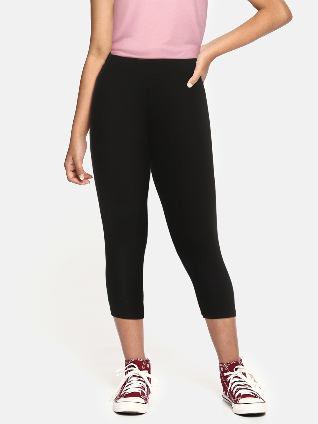 

SEYBIL Girls Black Cotton Capri Leggings