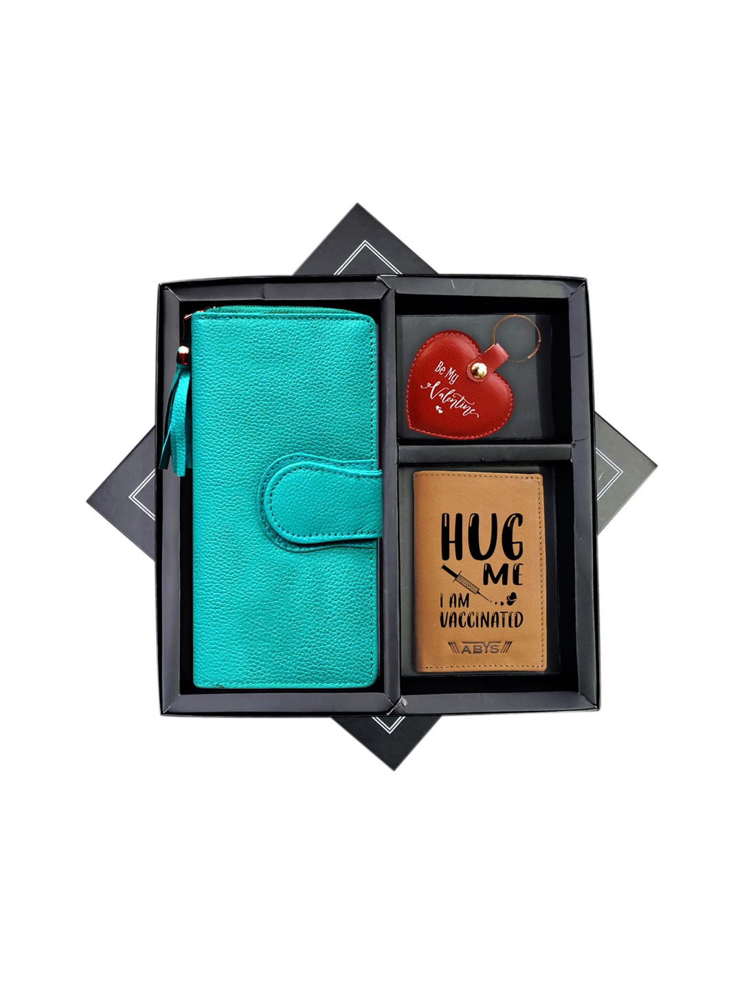 

ABYS Sea Green & Tan-Coloured Genuine Leather Couples Accessory Gift Set