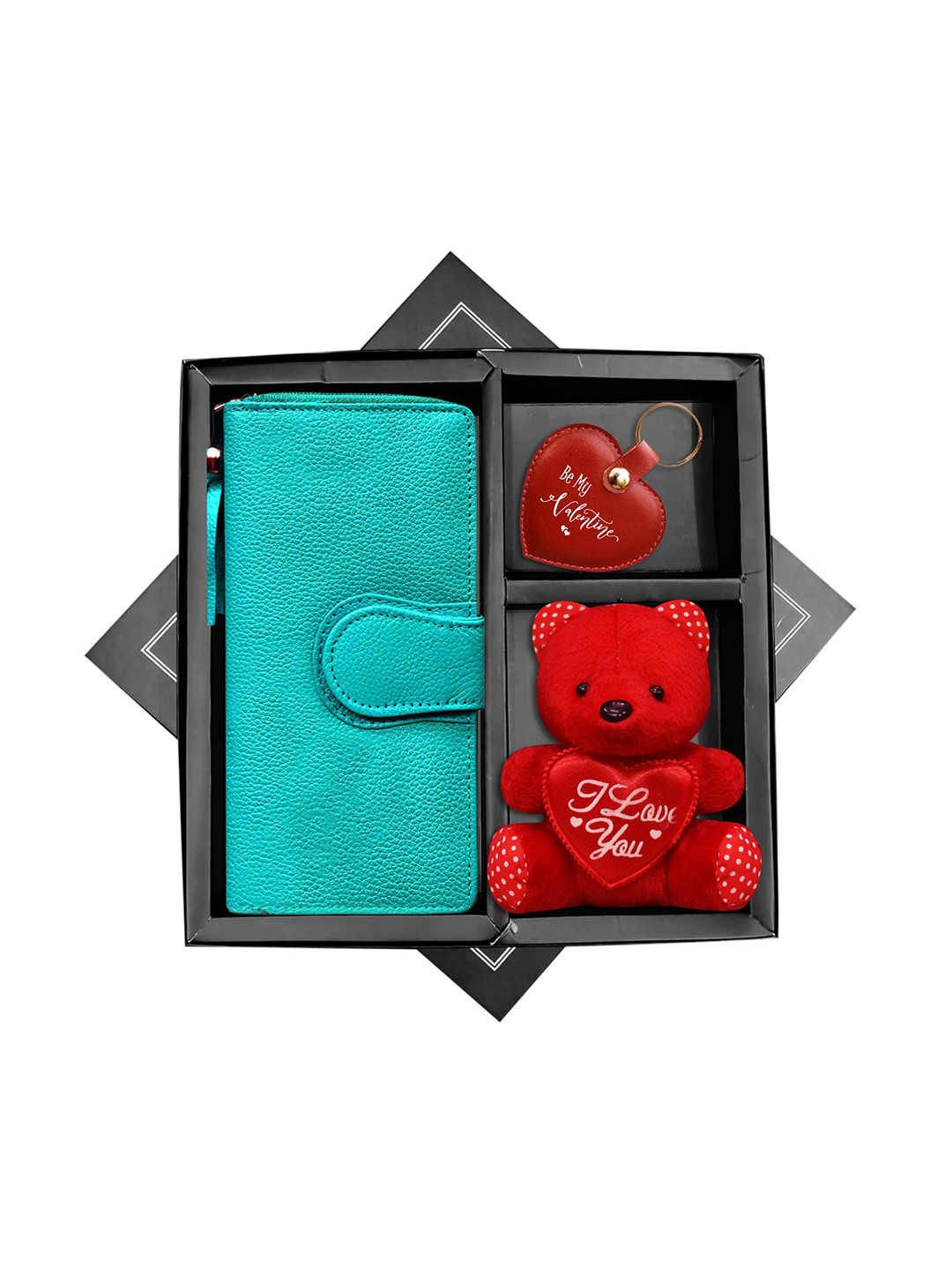 

ABYS Women Teal Green & Red Genuine Leather Accessory Gift Set