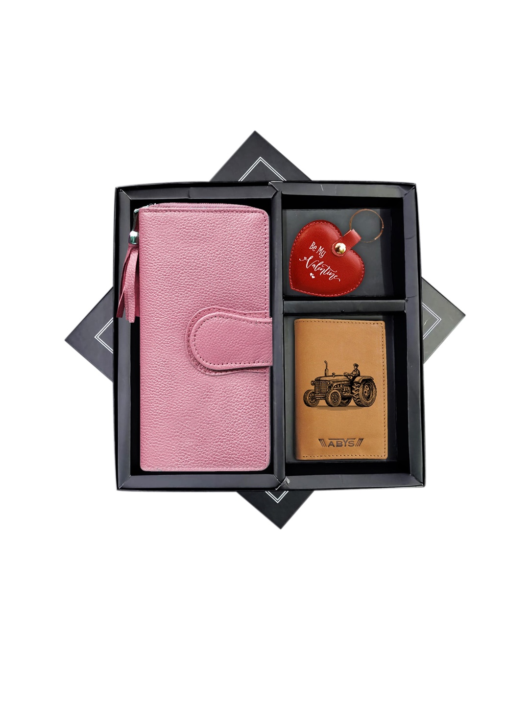 

ABYS Unisex Genuine Leather Accessory Gift Set, Pink