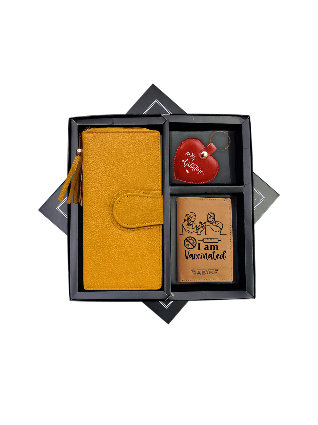 

ABYS Unisex Genuine Leather Accessory Gift Set, Yellow