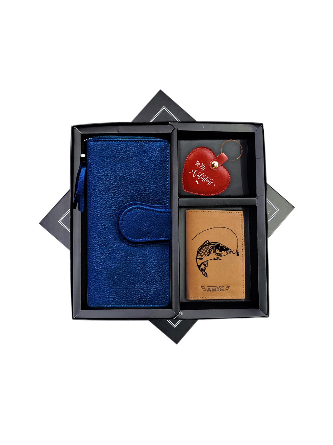 

ABYS Unisex Blue & Brown Genuine Leather Accessory Gift Set