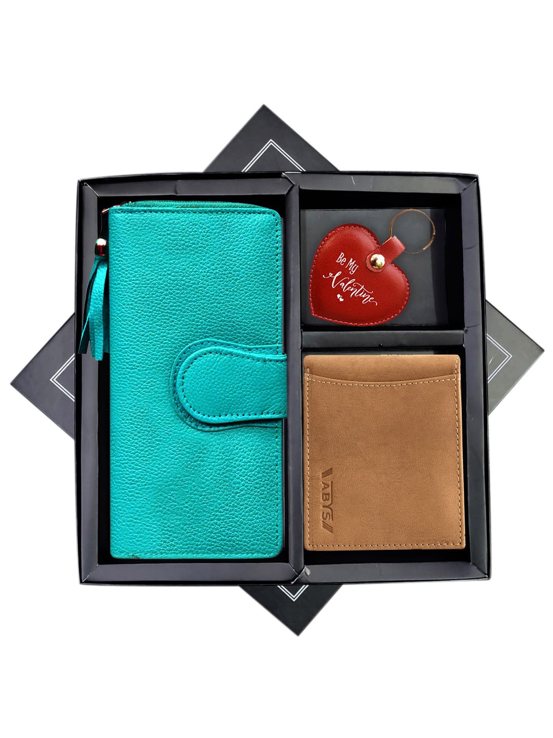 

ABYS Unisex Teal & Tan Genuine Leather Accessory Gift Set