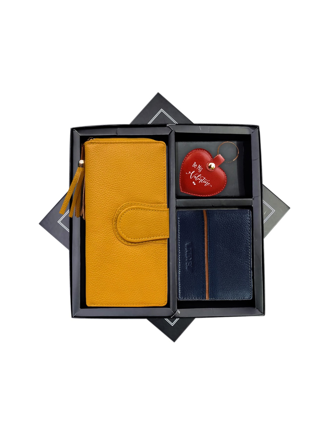 

ABYS Unisex Blue & Mustard Yellow Genuine Leather Accessory Gift Set