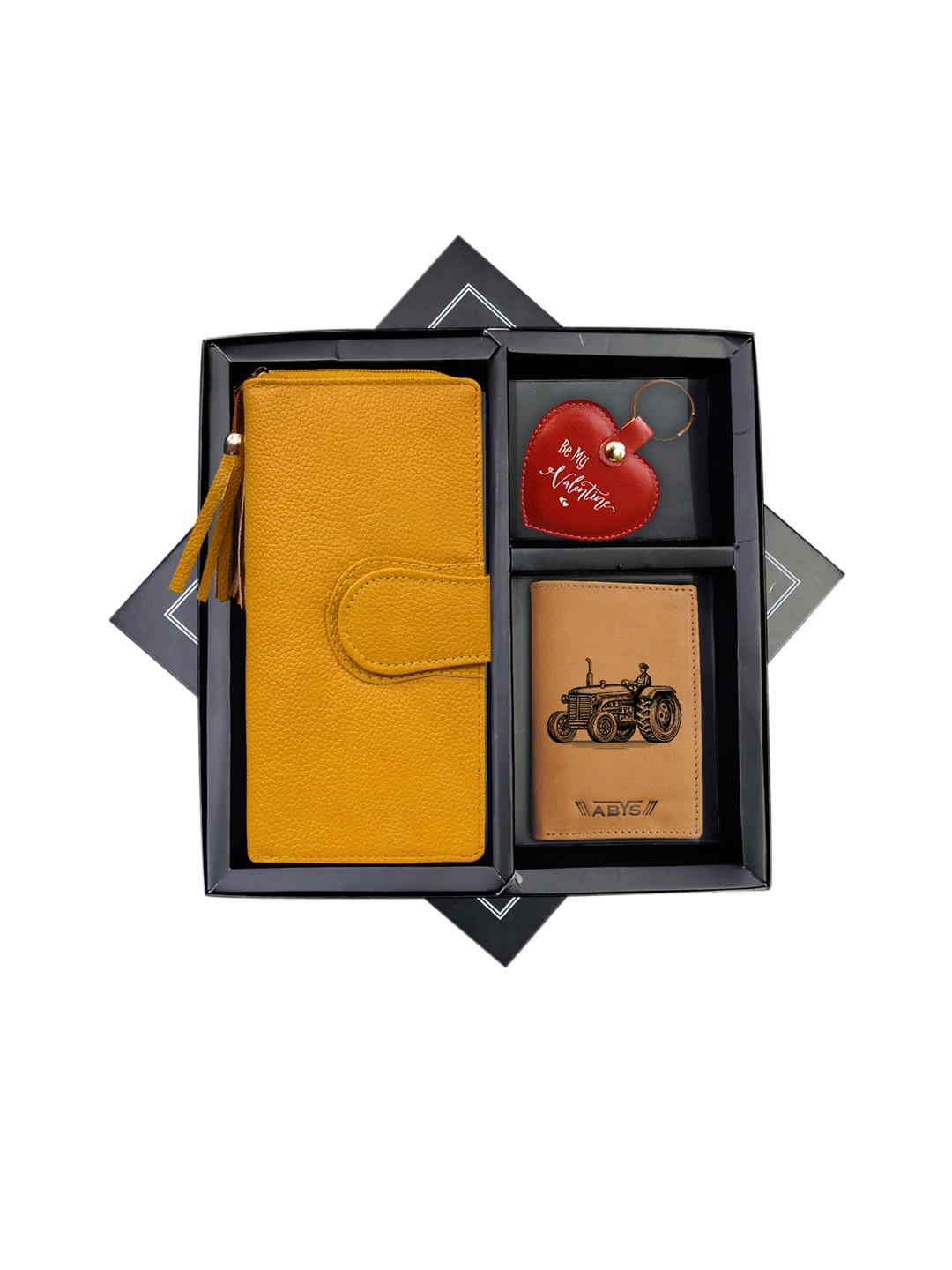 

ABYS Unisex Genuine Leather Accessory Gift Set, Yellow