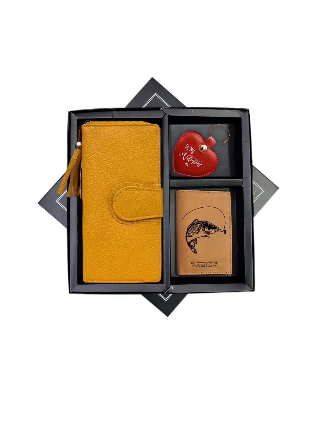 

ABYS Unisex Genuine Leather Accessory Gift Set, Yellow
