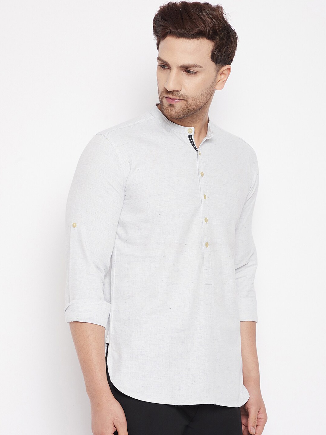 

even Men Cream-Coloured Dobby Pathani Kurta