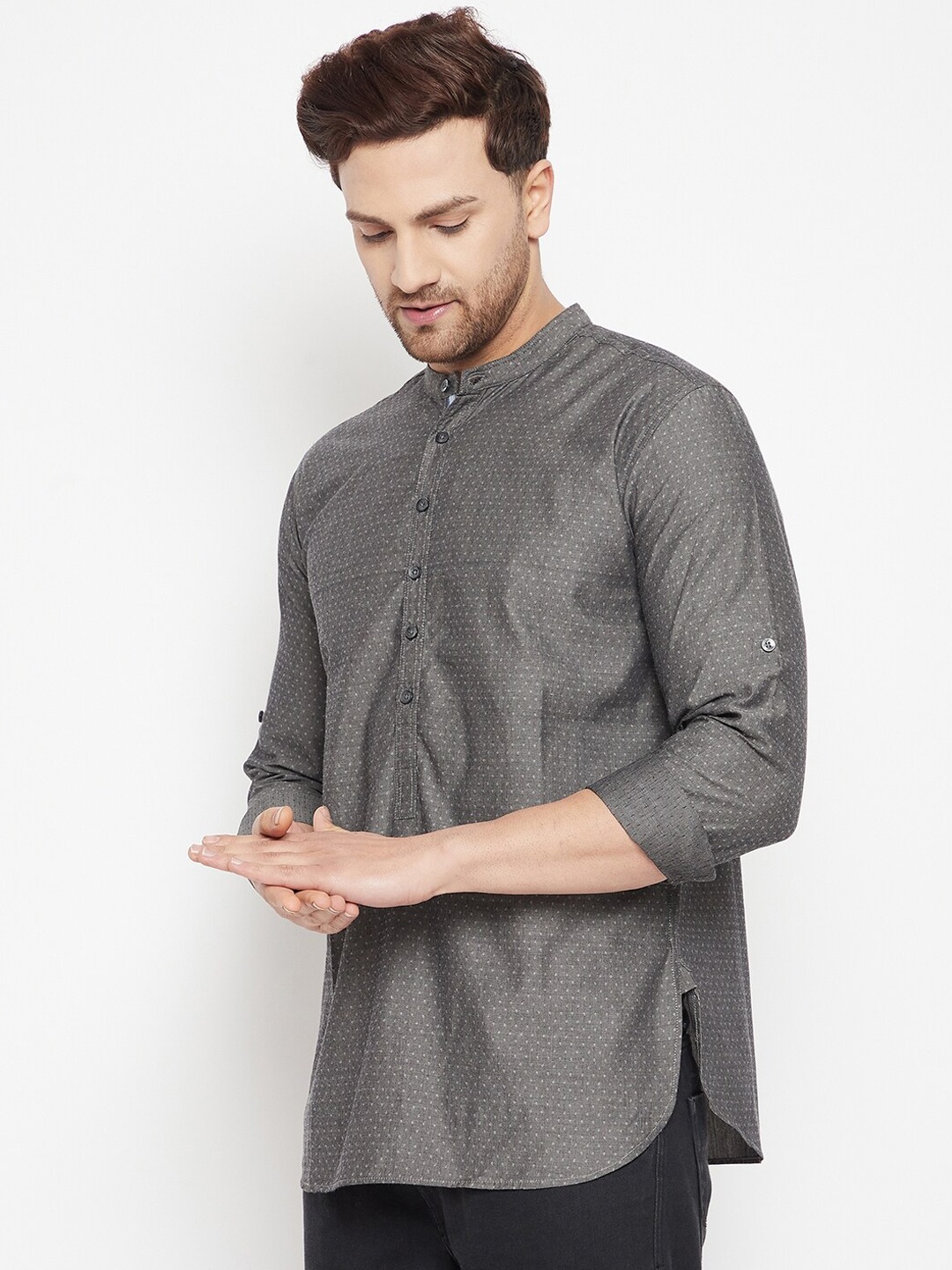 

even Men Grey Dobby Kurta