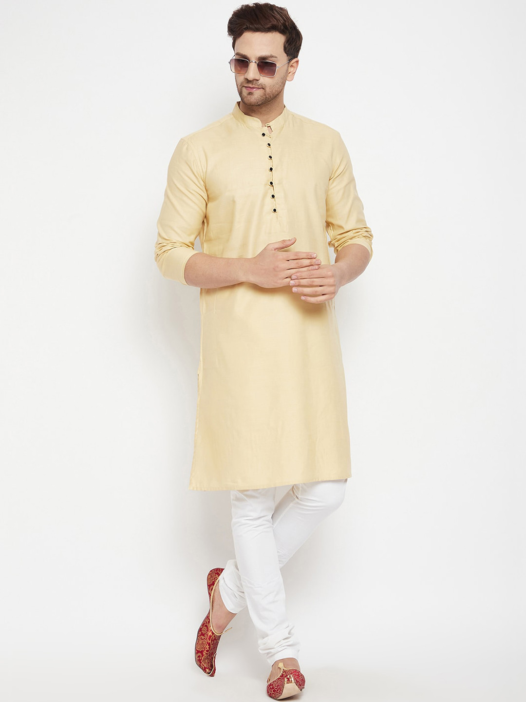 

even Men Beige Cotton Dobby Kurta