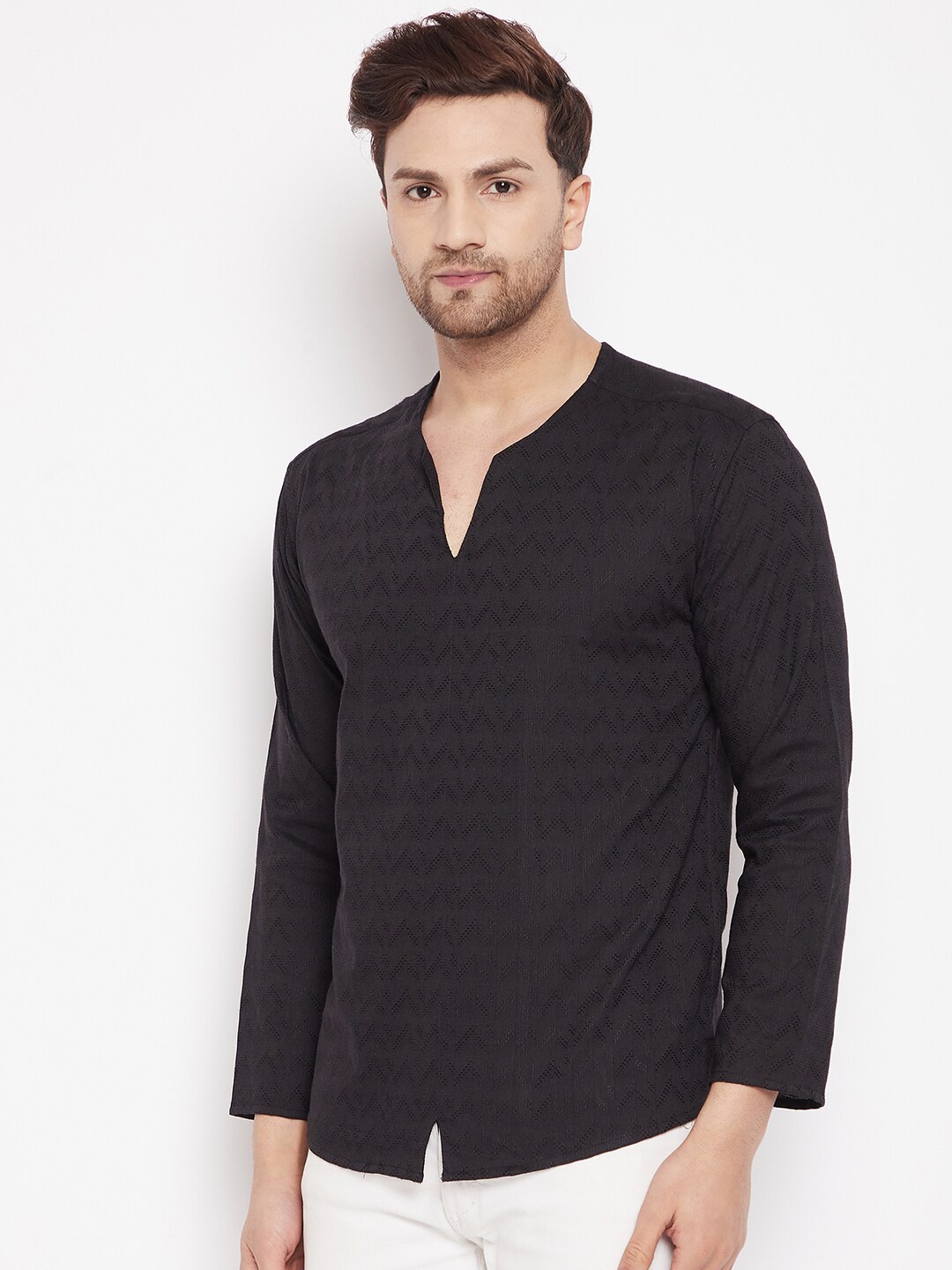 

even Men Black Dobby Kurta