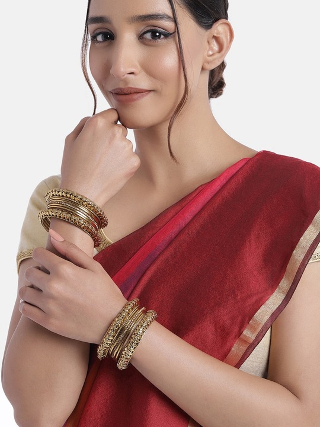 

I Jewels Set 7 Gold Plated White Stone Studded Bangles