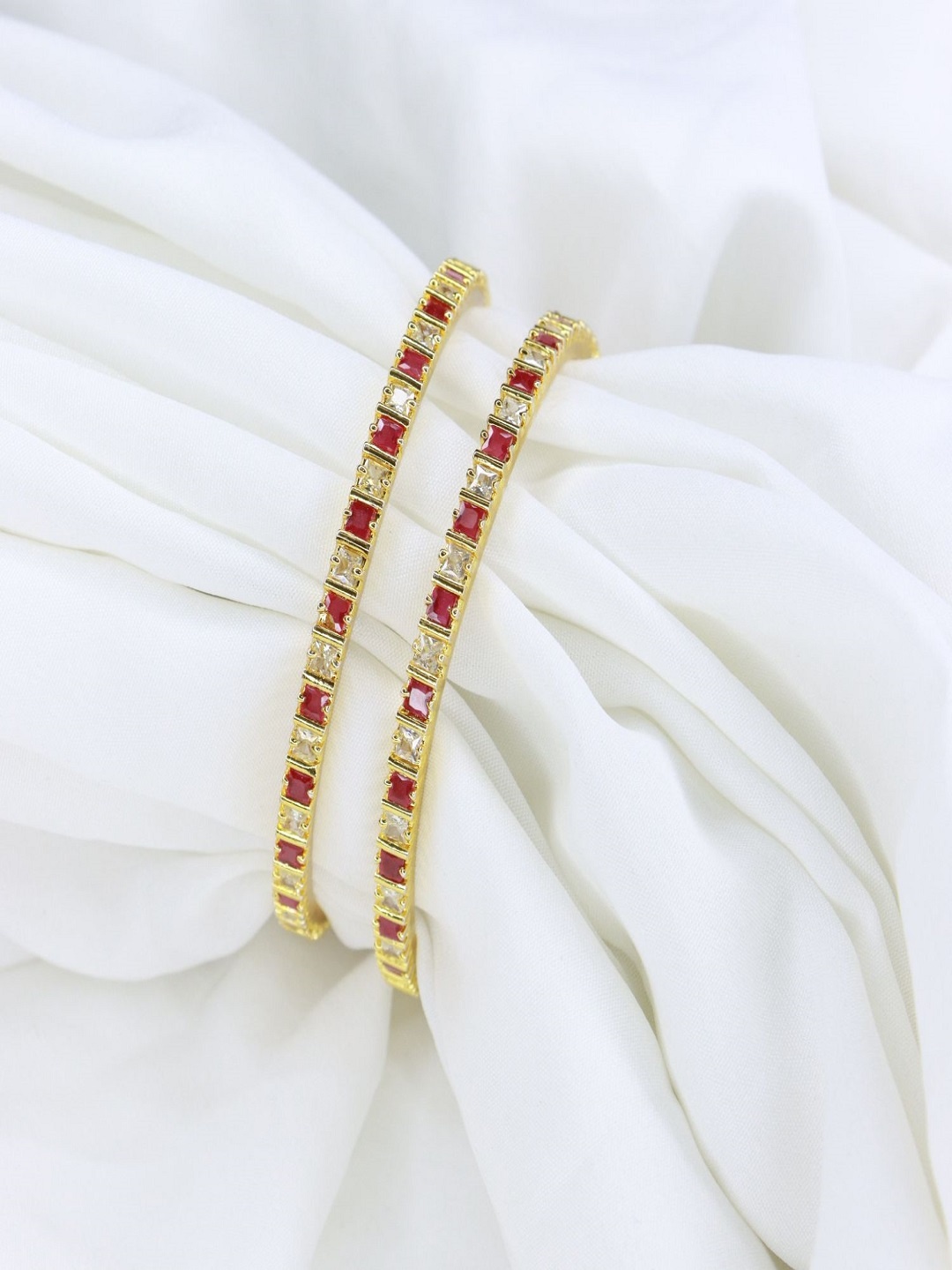 

I Jewels Set of 2 Gold-Plated Ruby Stone Studded Bangles