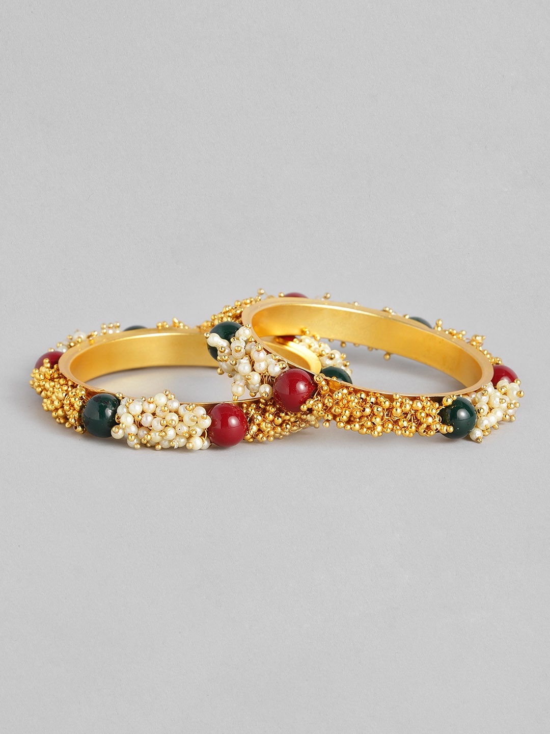 

I Jewels Women Set of 2 Gold-Plated & Green Beaded Bangles
