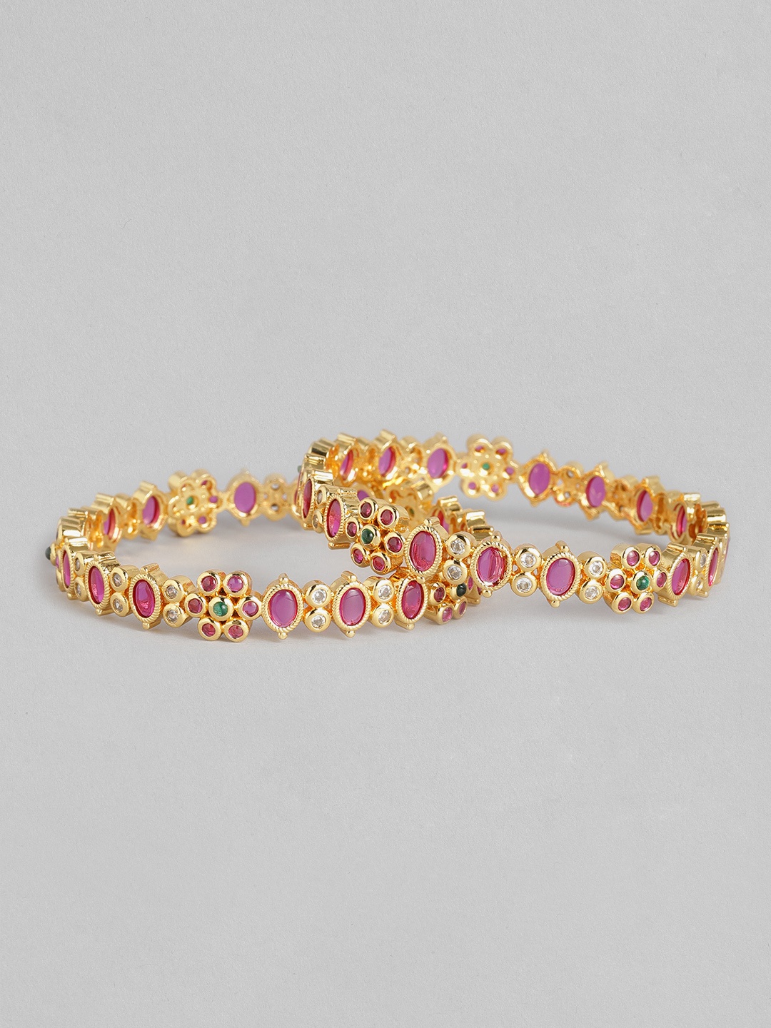 

I Jewels Set of 2 Gold-Plated Artificial Stone Bangles