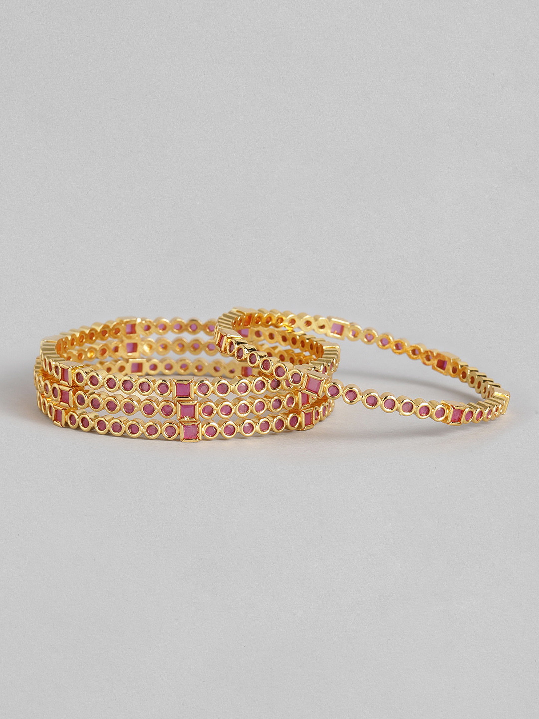 

I Jewels Set of 4 Gold-Plated Artificial Stone Bangles, Pink