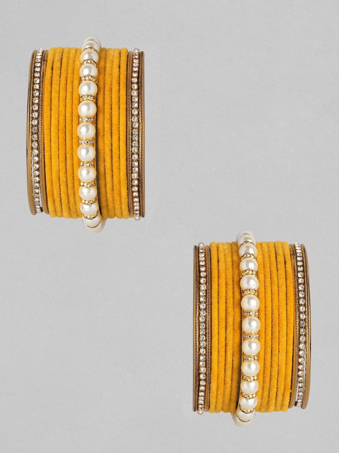 

I Jewels Women Set of 26 Gold-Plated & Yellow Embellished Bangles