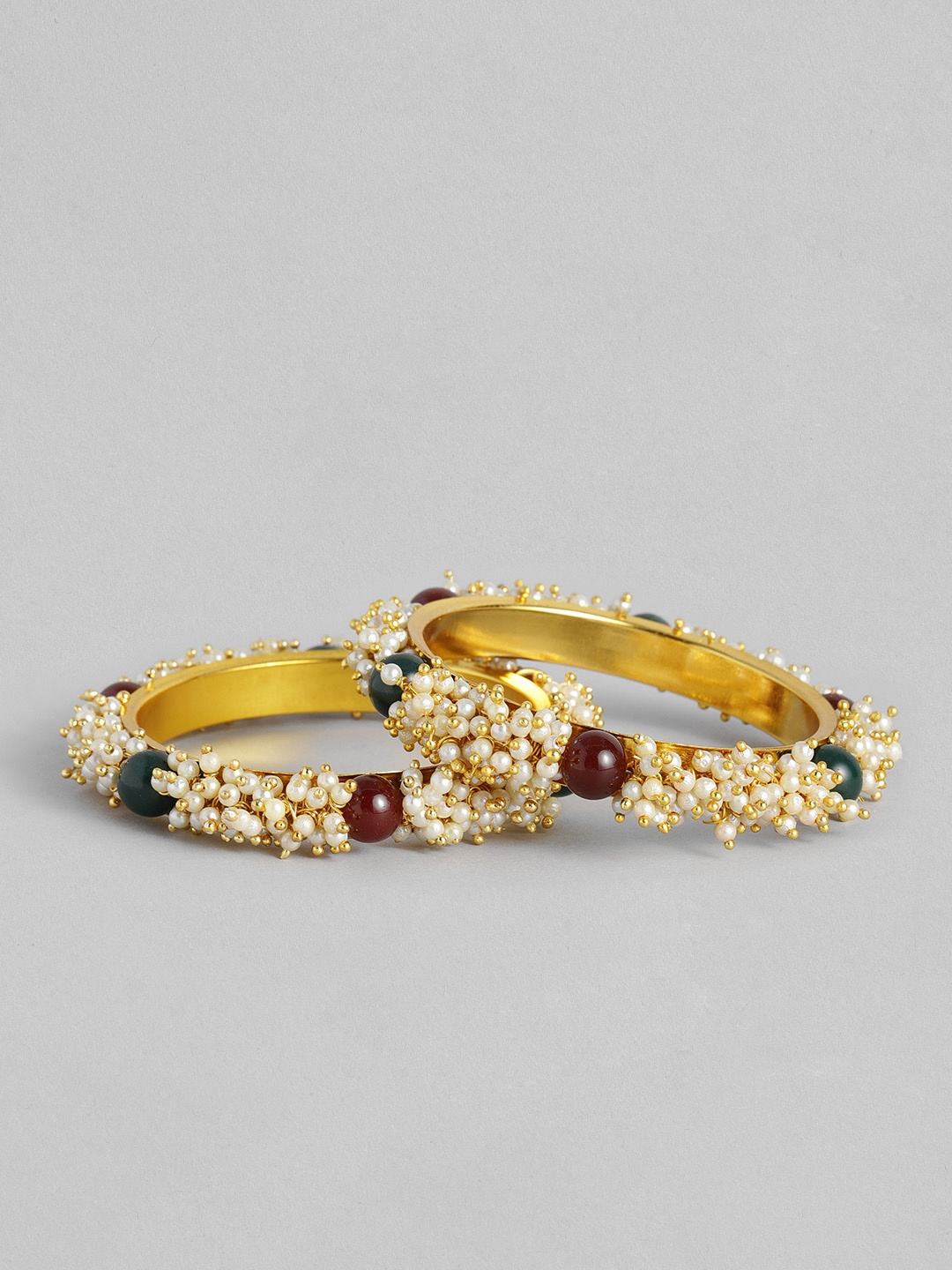 

I Jewels Women Set of 2 Gold-Plated & Off-White Beaded Bangles