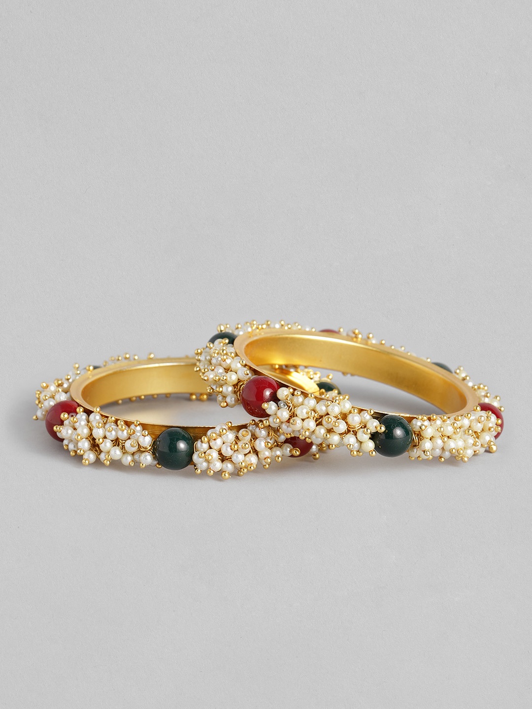 

I Jewels Women Set of 2 Gold-Plated & Off-White Beaded Bangles