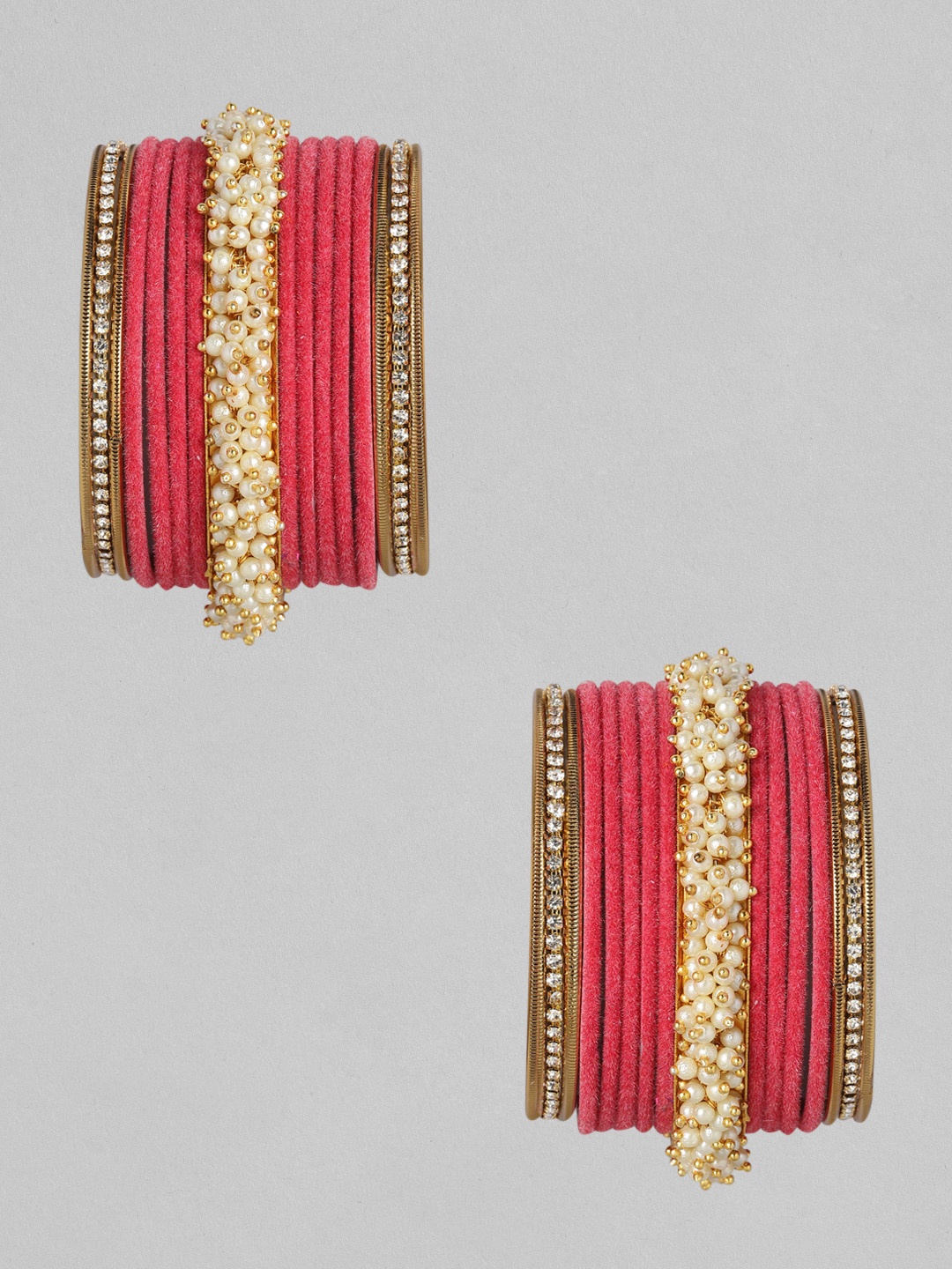 

I Jewels Women Set of 26 Gold-Plated & Pink Embellished Bangles