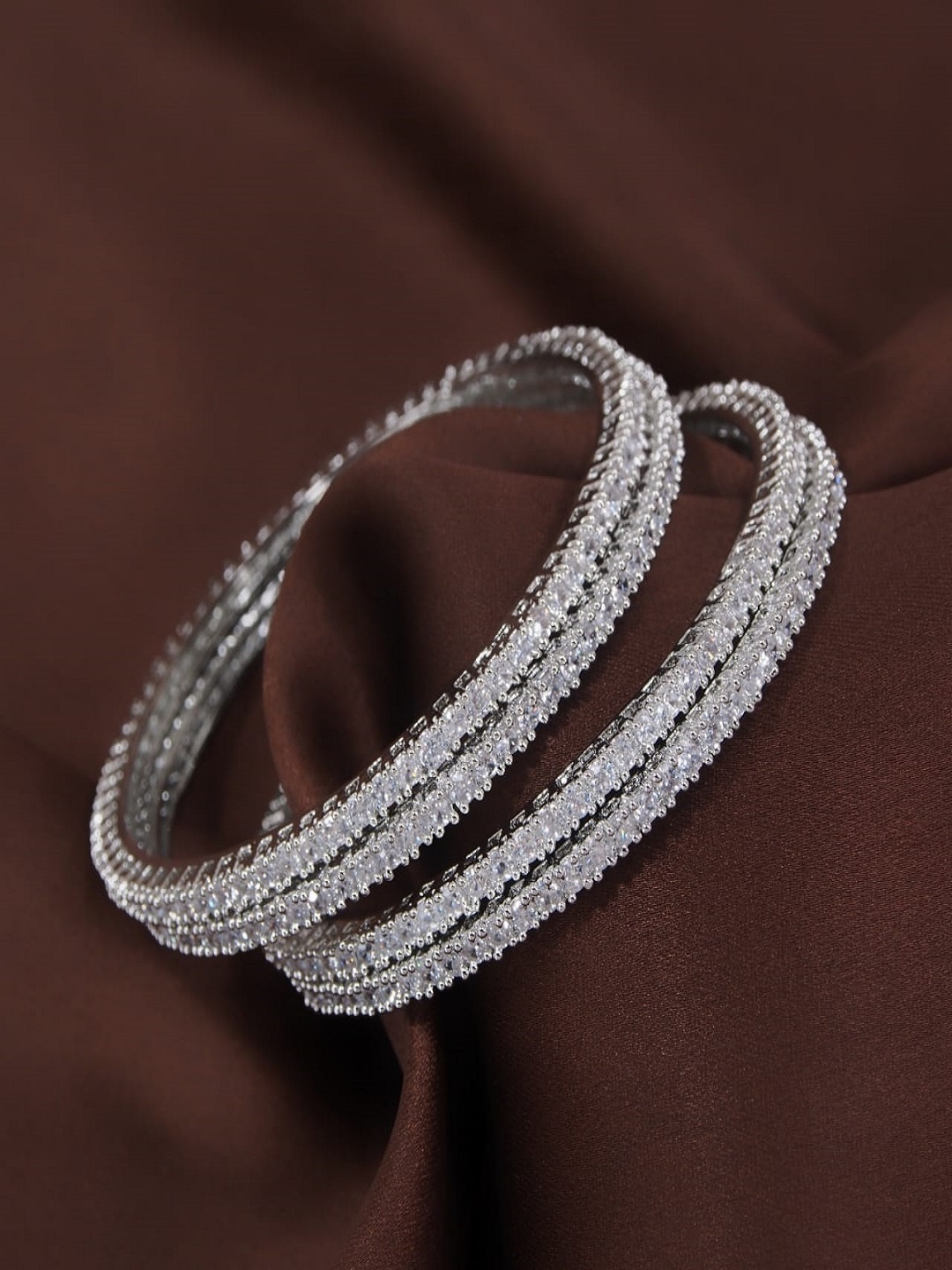 

I Jewels Women Set Of 4 Rhodium Plated AD-Studded Bangles, Silver