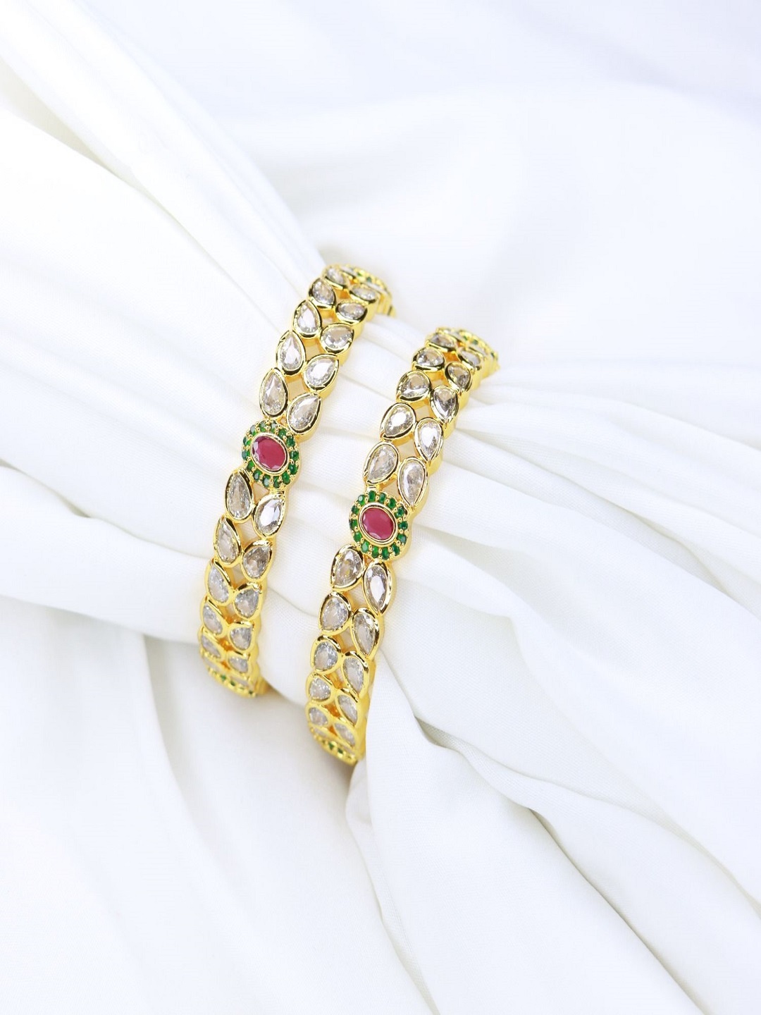 

I Jewels Women Set of 2 Gold-Plated & Pink Stone Studded Bangles