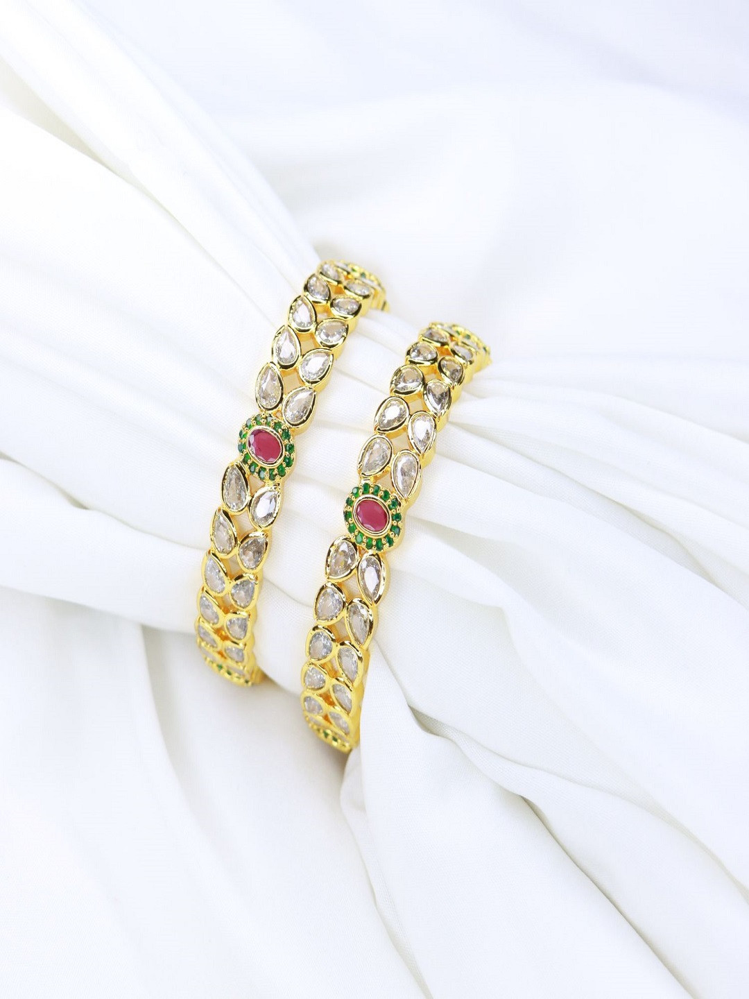 

I Jewels Women Set of 2 Gold-Plated & Pink Stone Studded Bangles