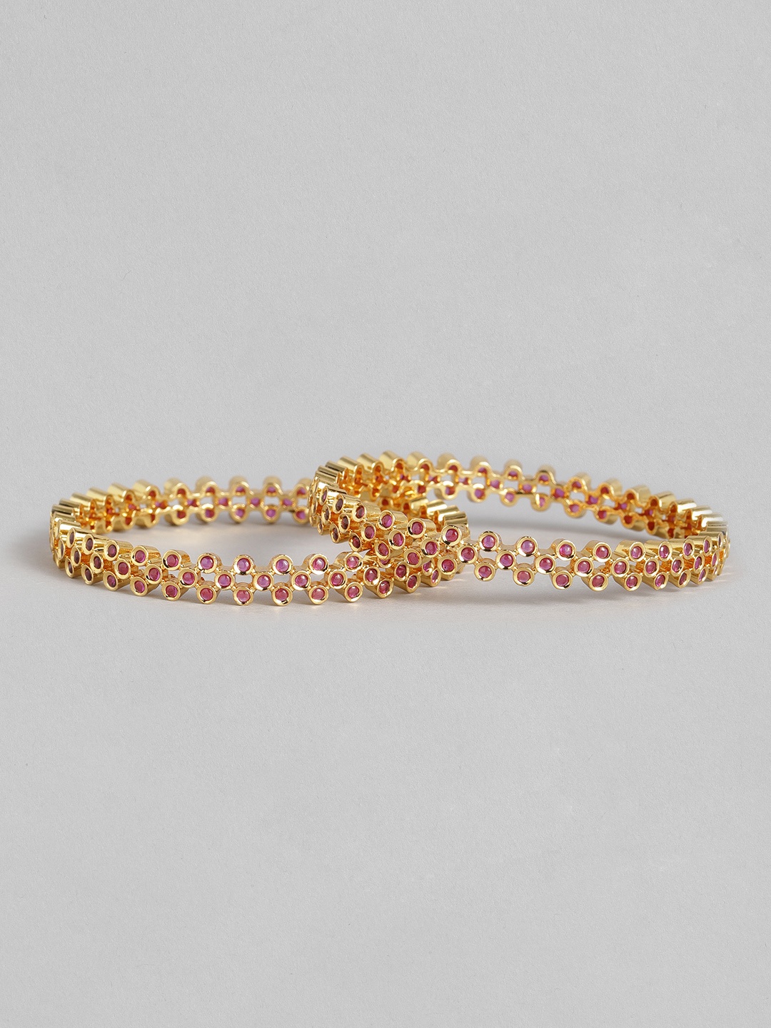 

I Jewels Set of 2 Gold-Plated Artificial Stone Bangles, Pink