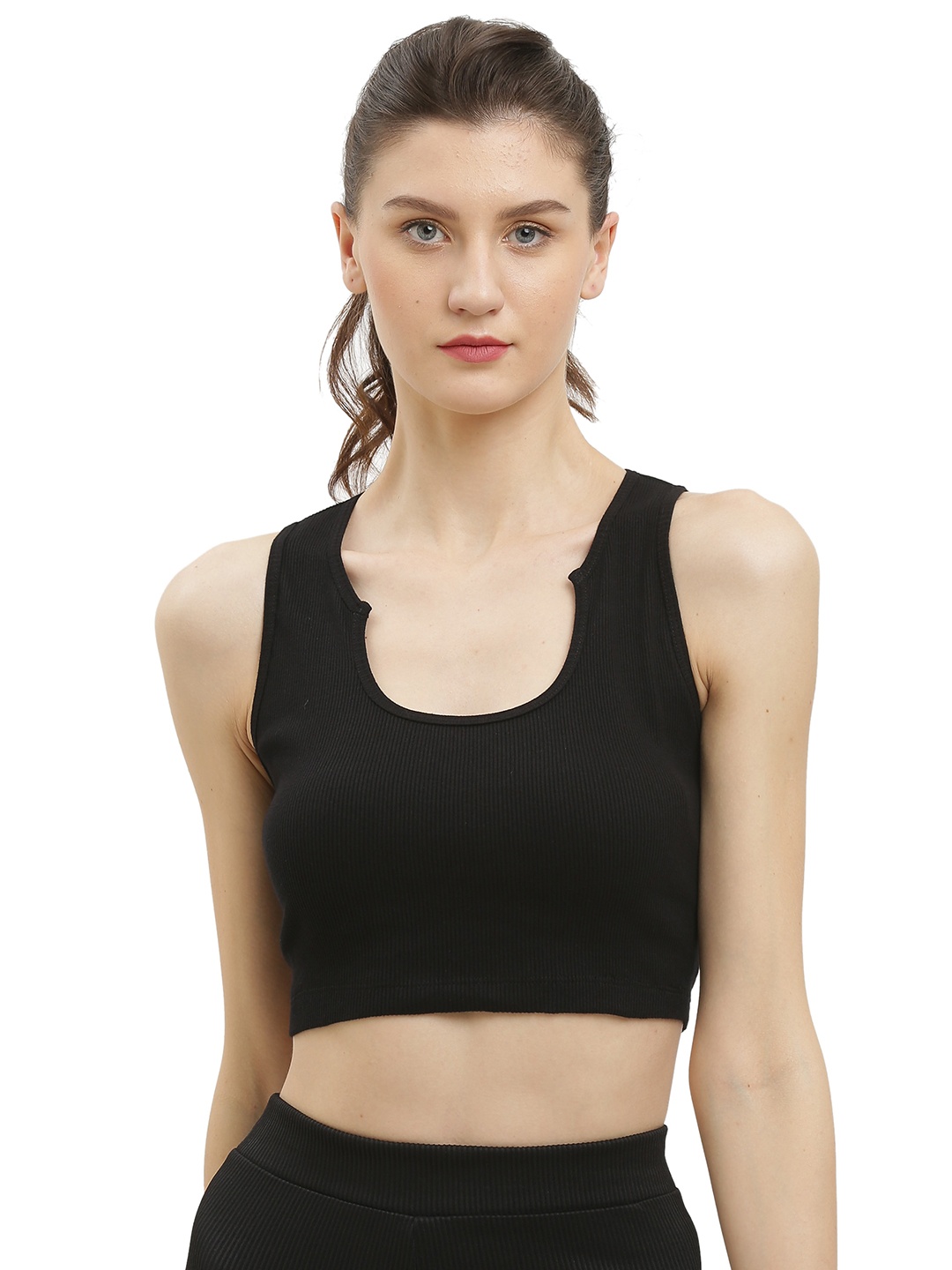 

EVERDION Women Black Solid Tank Crop Top