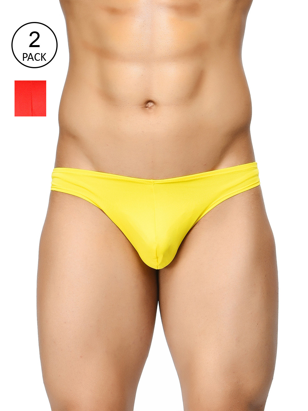 

BASIICS by La Intimo Men Pack of 2 Red & Yellow Solid Low Rise Featherlight Bikini Briefs