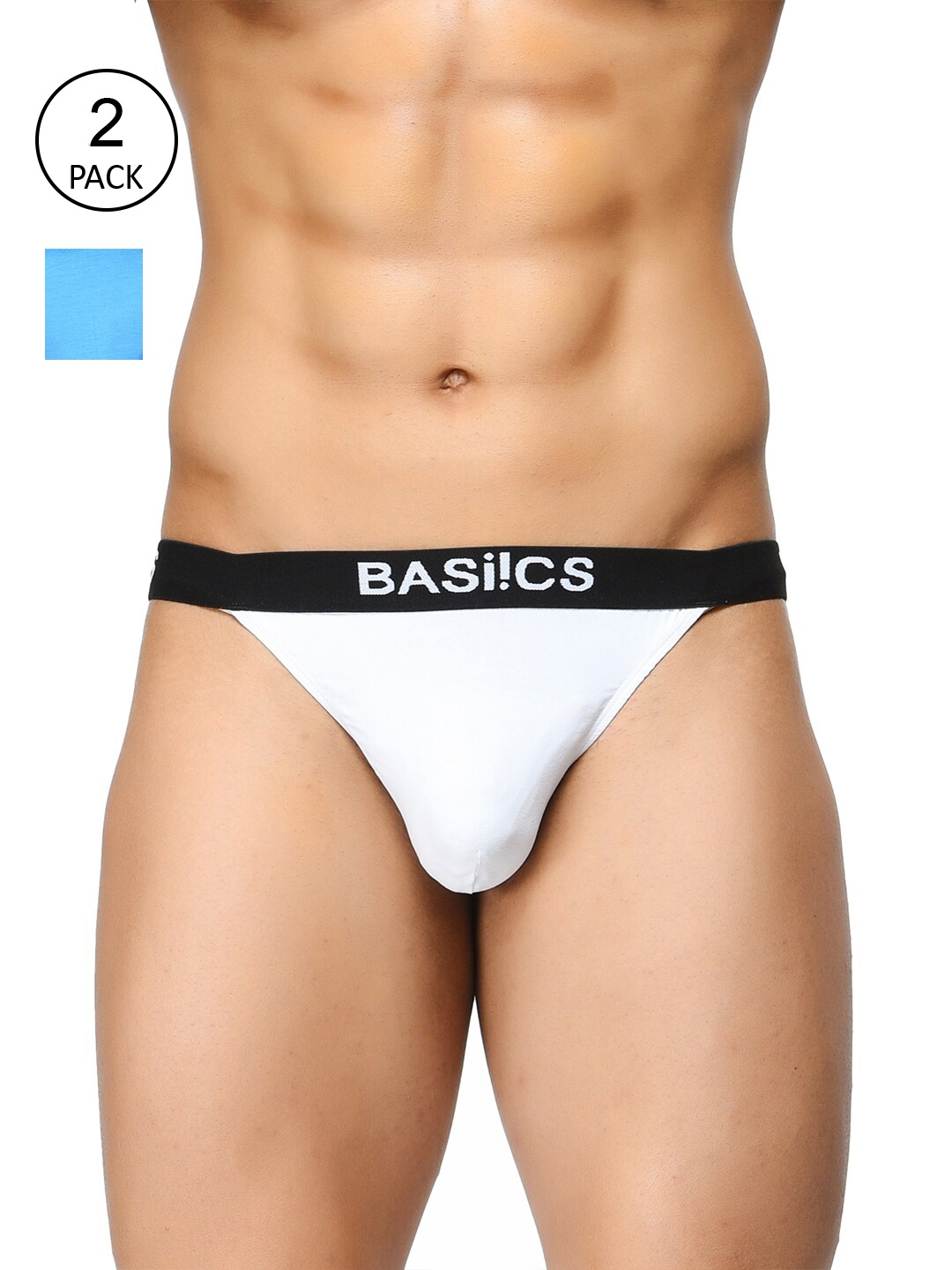 

BASIICS by La Intimo Men Pack Of 2 White & Blue Solid Low Rise Thong Briefs