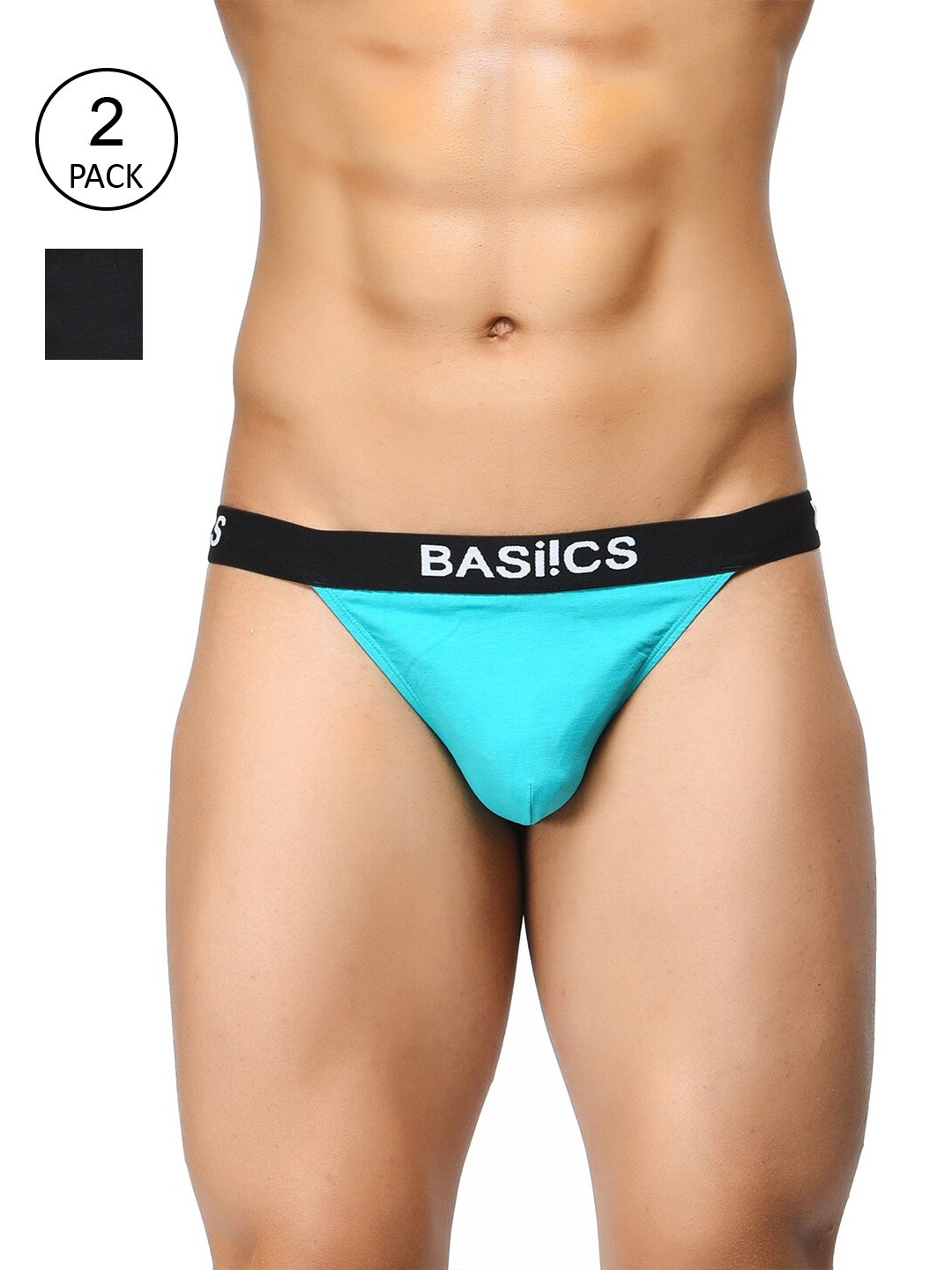 

BASIICS by La Intimo Men Pack Of 2 Blue & Black Solid Low Rise Thongs BCSTH010B024