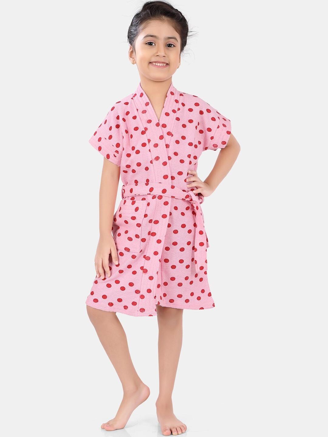 

POPLINS Kids Pink & Red Printed Terry Turkish Bathrobes