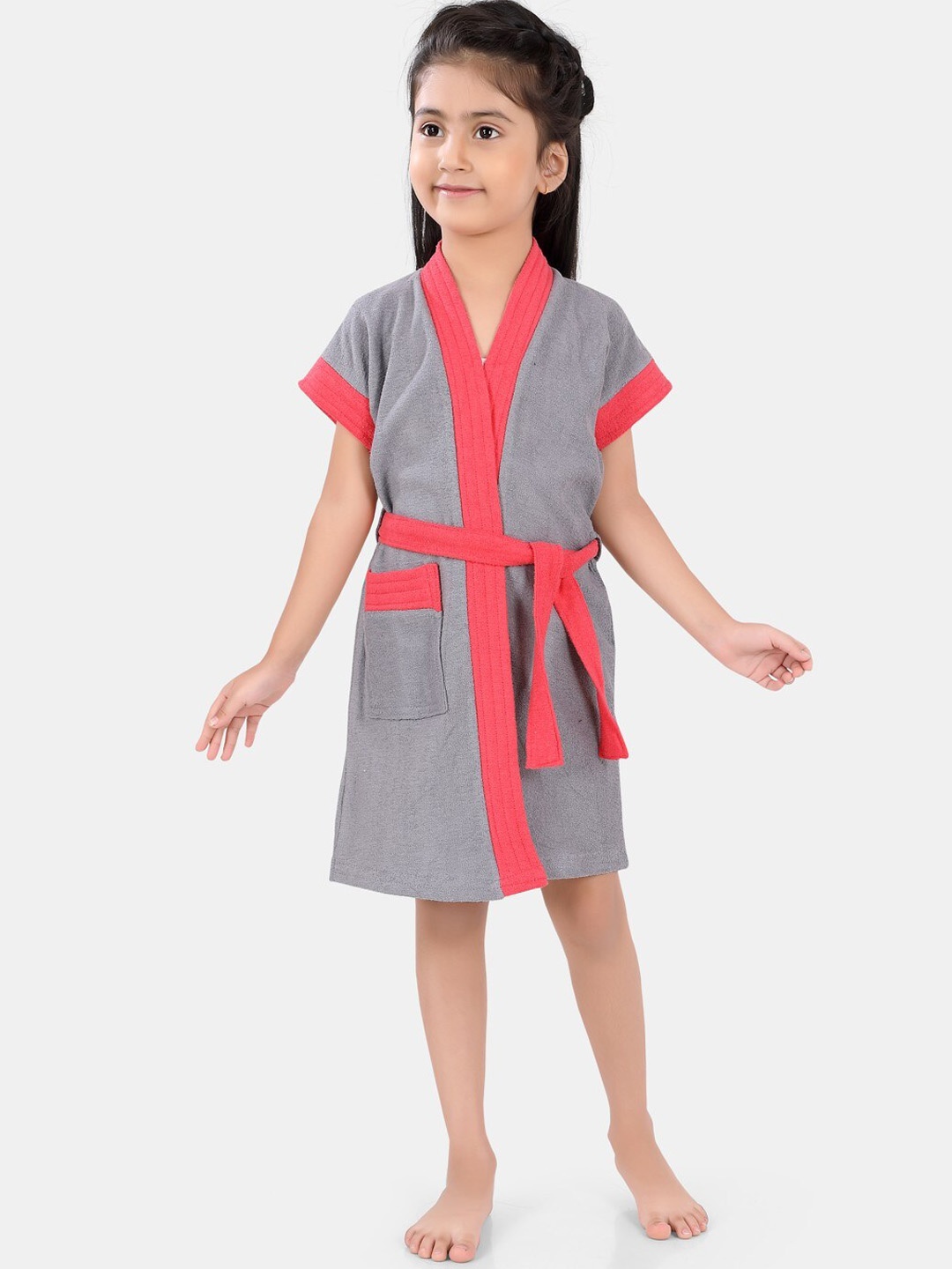 

POPLINS Kids Grey & Pink Solid Bath Robe