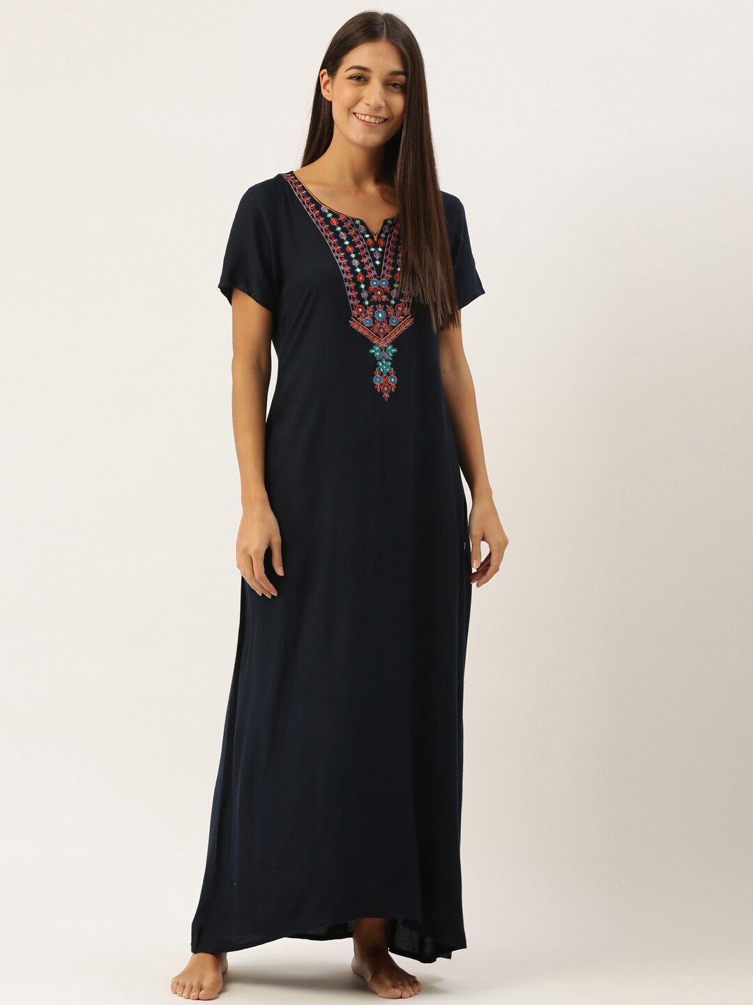 

Bannos Swagger Blue Embroidered Maxi Nightdress