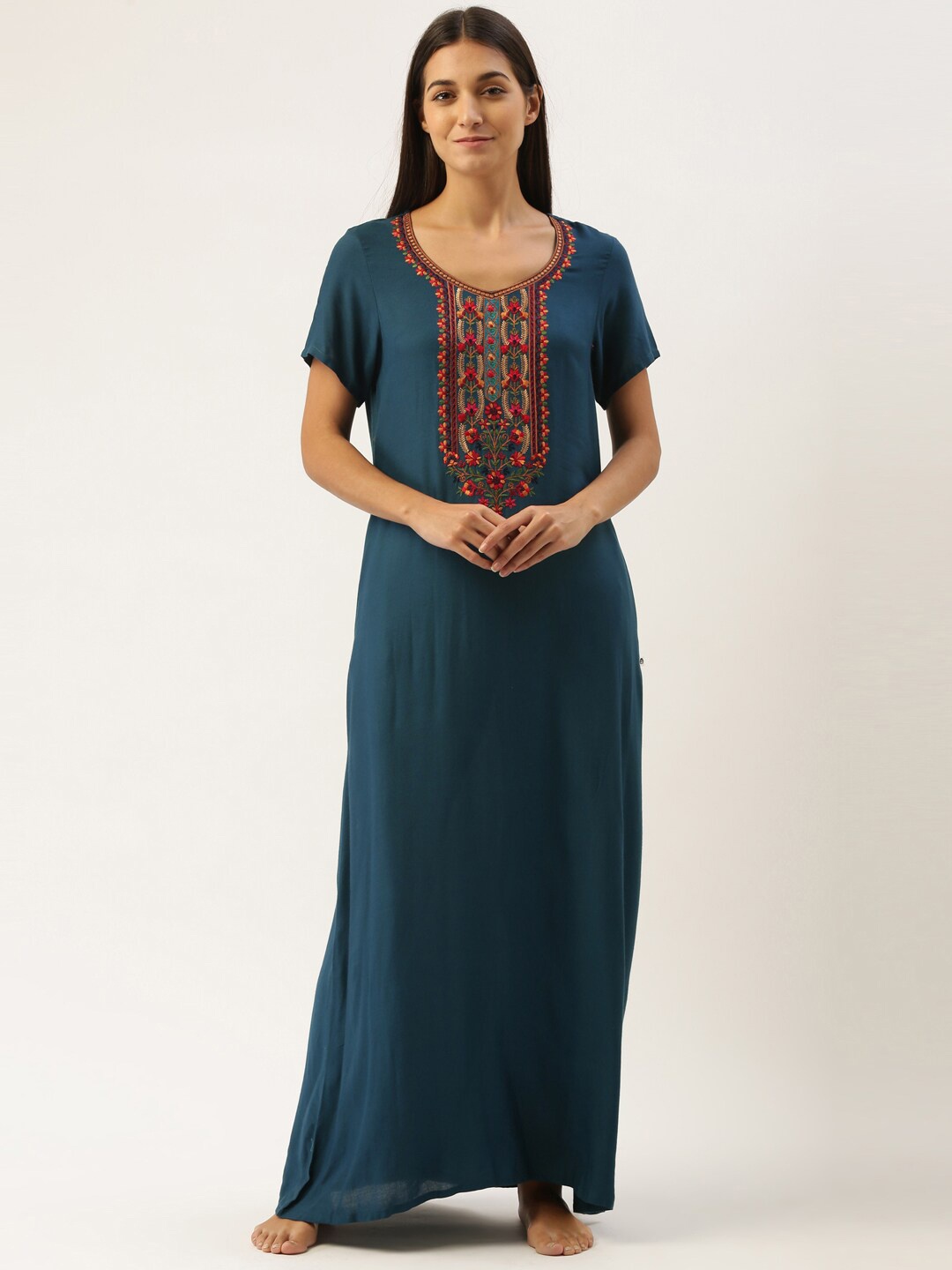

Bannos Swagger Blue Embroidered Maxi Nightdress