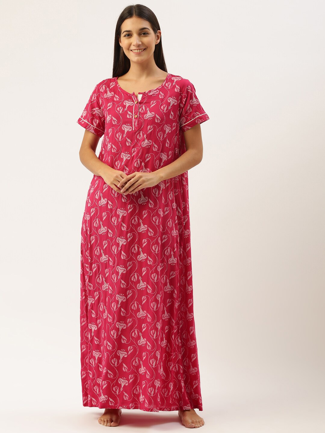 

Bannos Swagger Pink Printed Maxi Nightdress