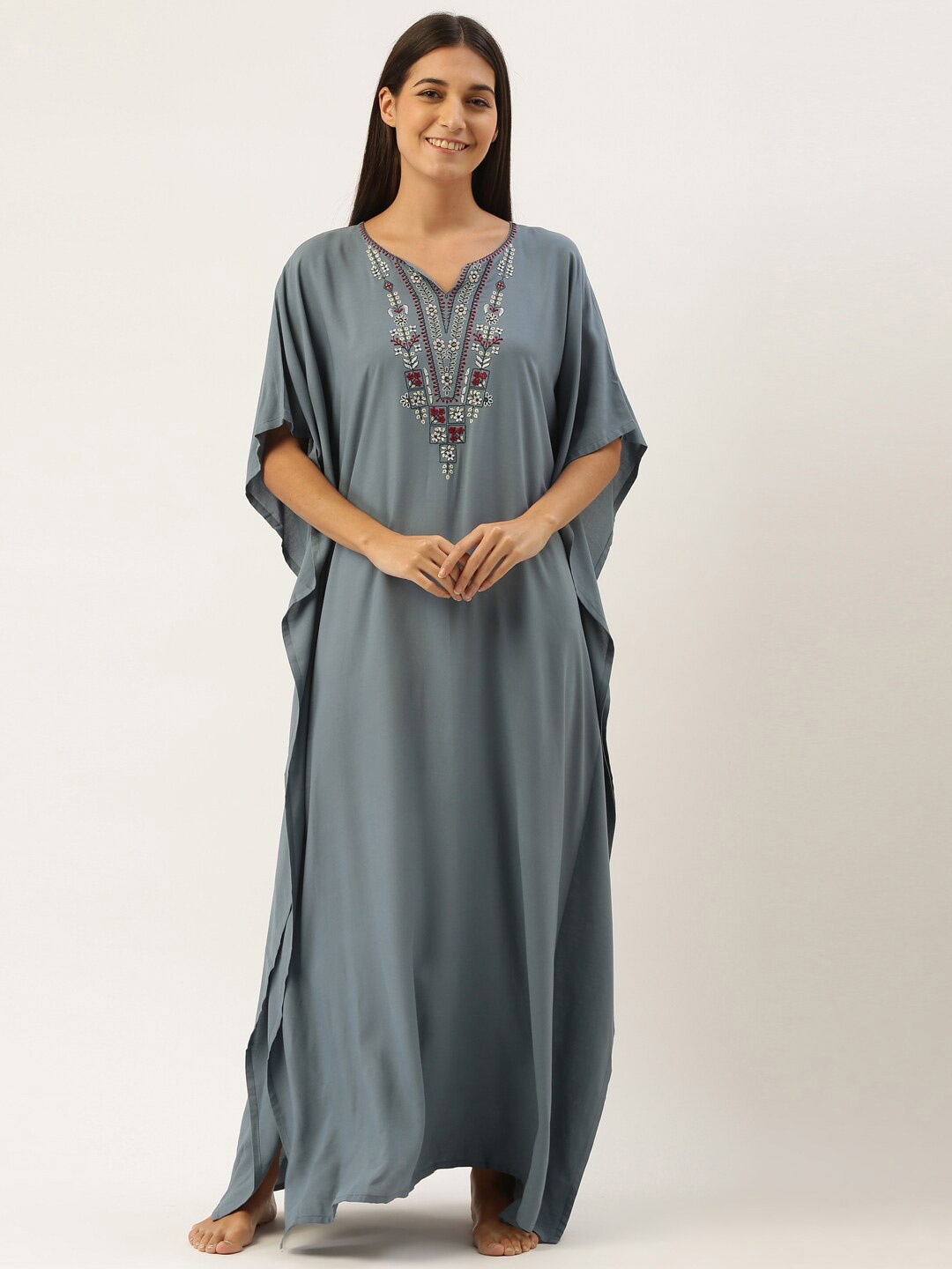 

Bannos Swagger Grey Embroidered Kaftan Maxi Nightdress
