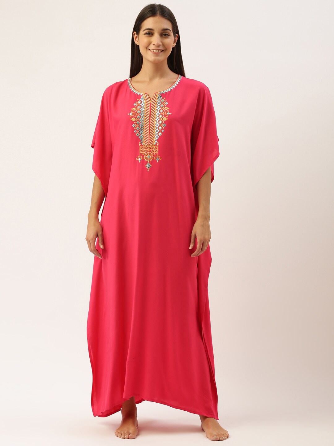 

Bannos Swagger Pink Embroidered Maxi Nightdress