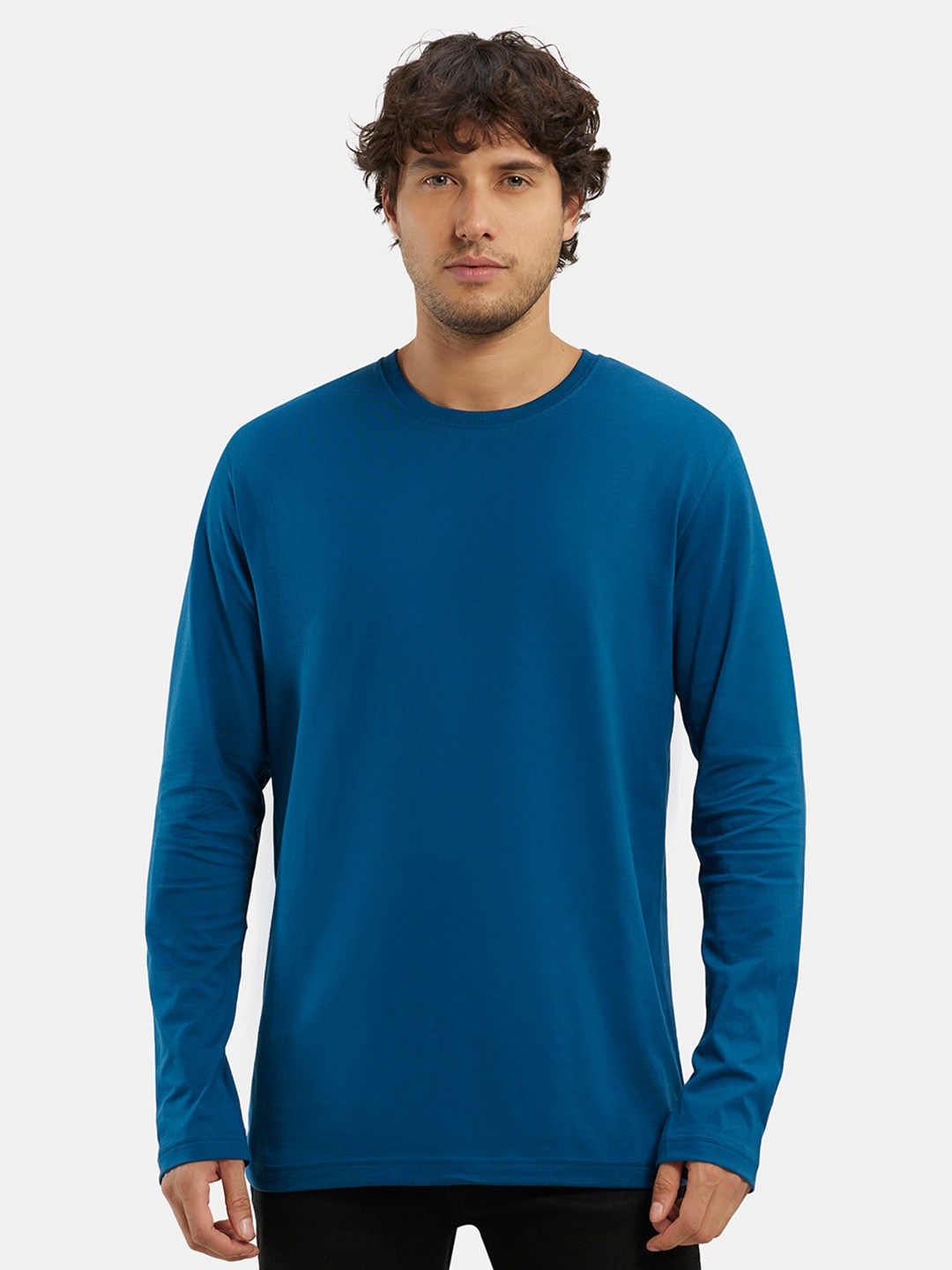 

Jockey Super Combed Cotton Rich Solid Round Neck Full Sleeve T-shirt-AM95, Blue