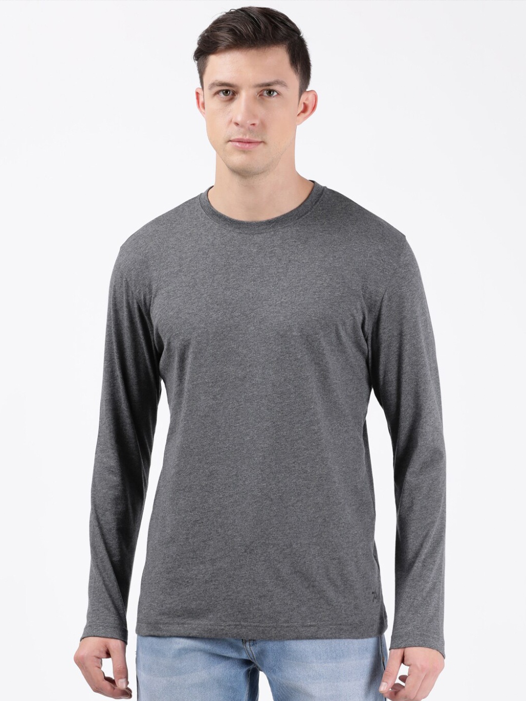 

Jockey Men Grey Solid Full sleeve T-shirt