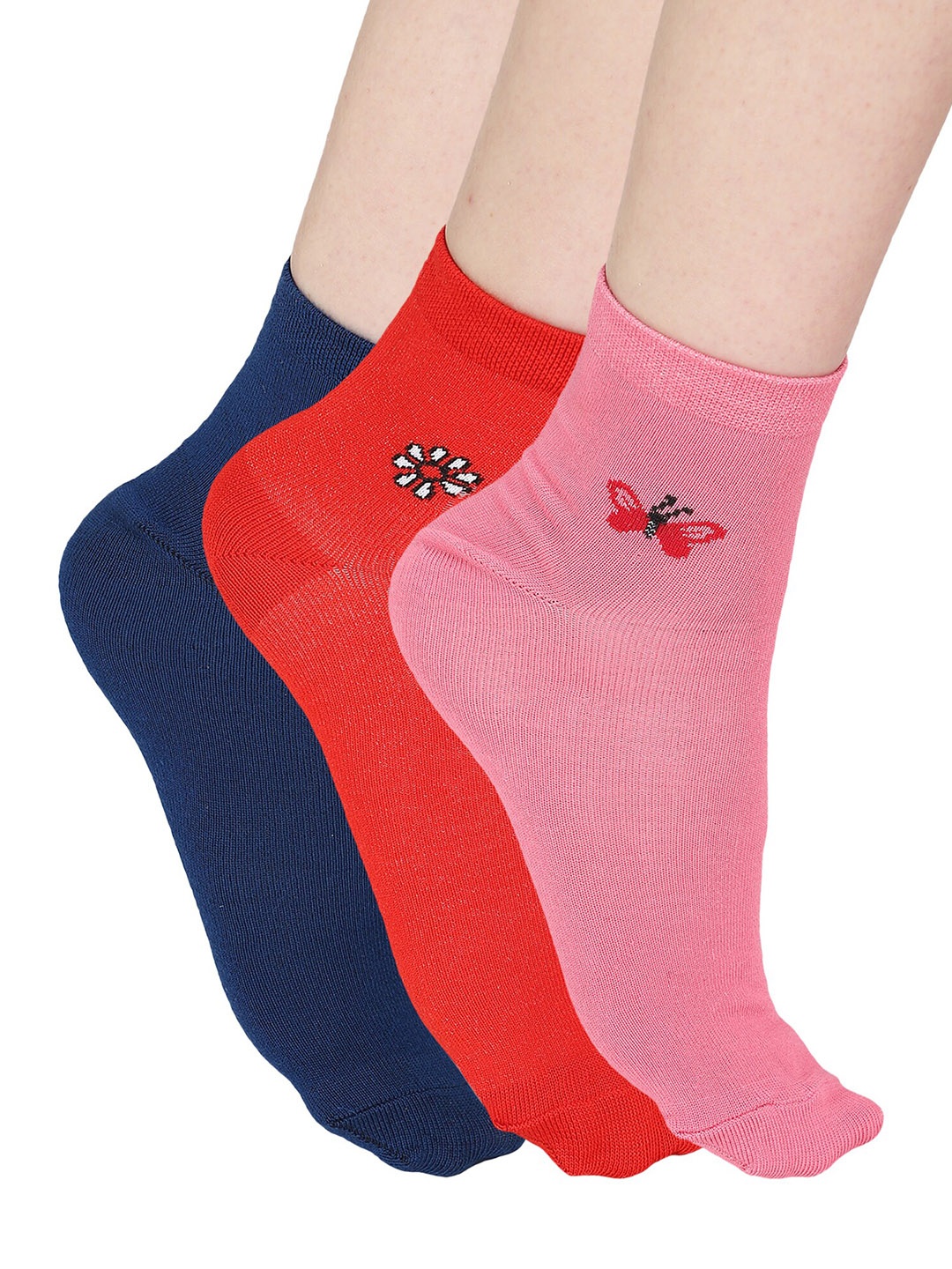 

Bodycare Women Navy Blue & Pink Solid Pack Of 3 Socks
