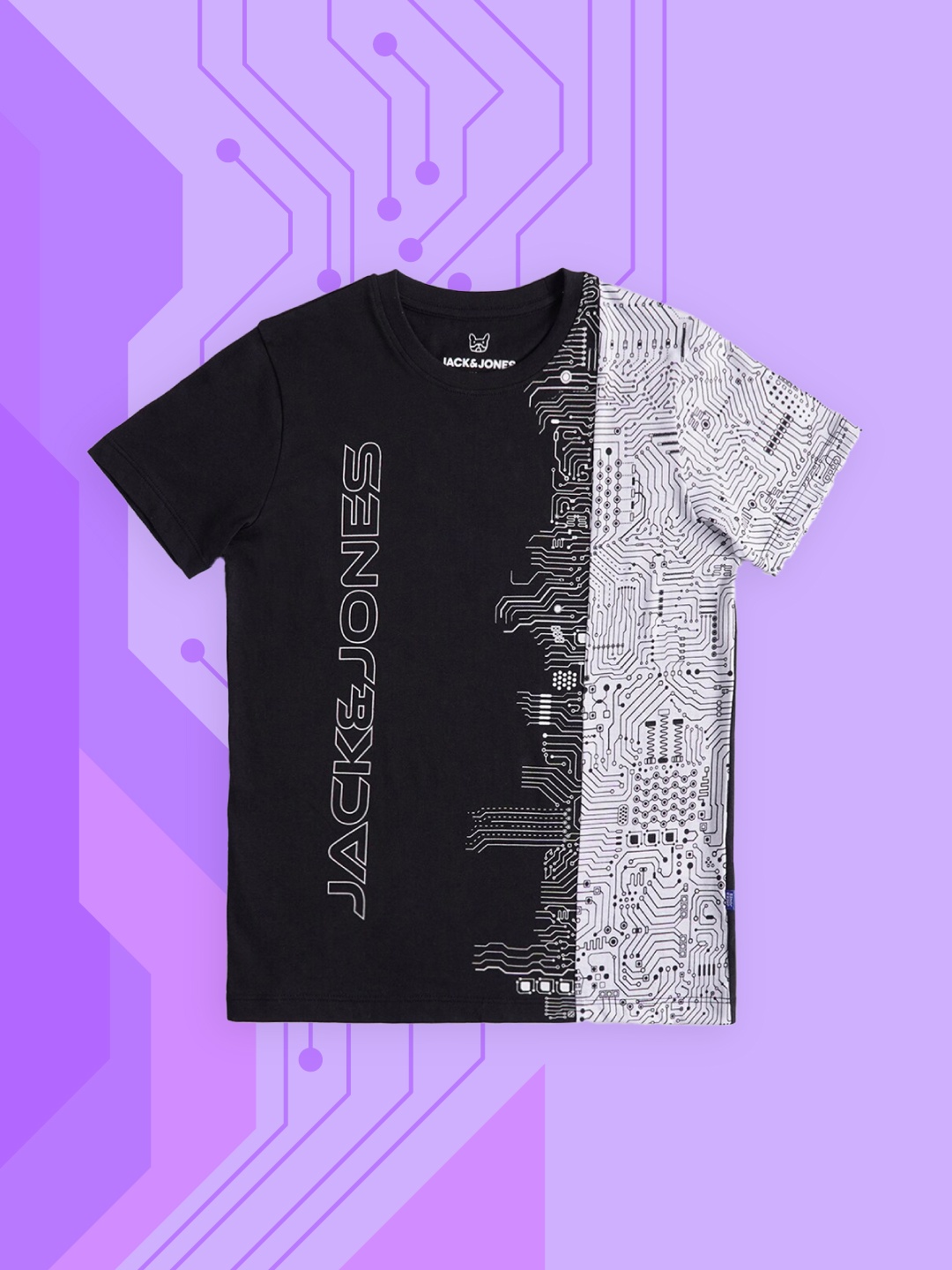 

Jack & Jones Boys Black & White Printed Pure Cotton T-shirt