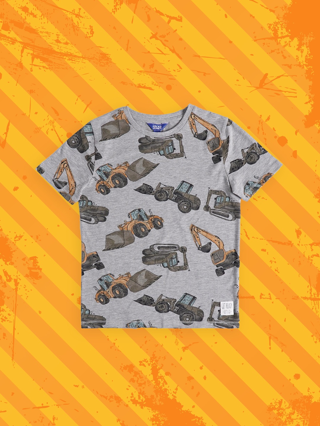 

Jack & Jones Boys Grey & Yellow Cotton Printed T-shirt