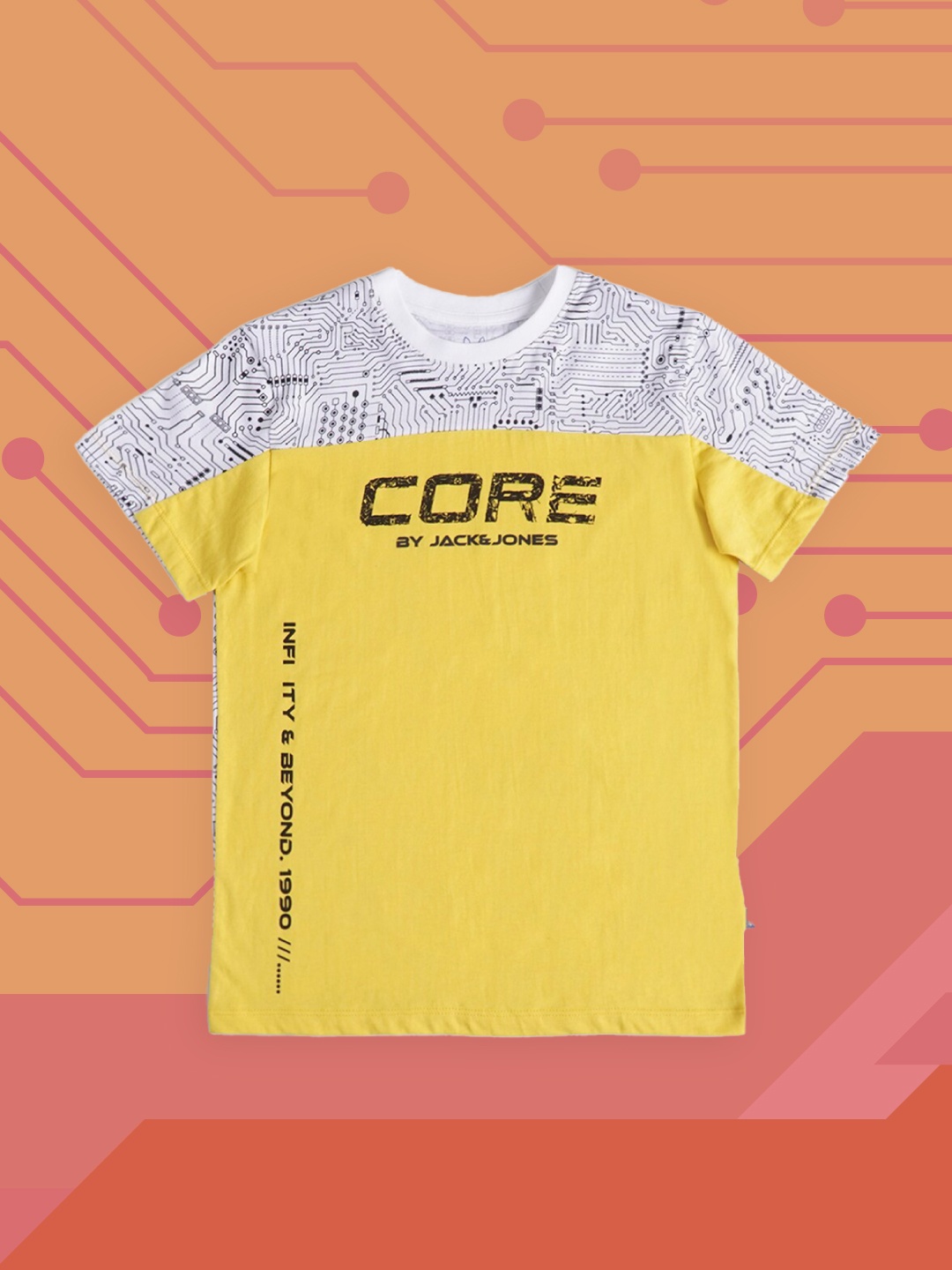 

Jack & Jones Boys Yellow Printed Pure Cotton T-shirt