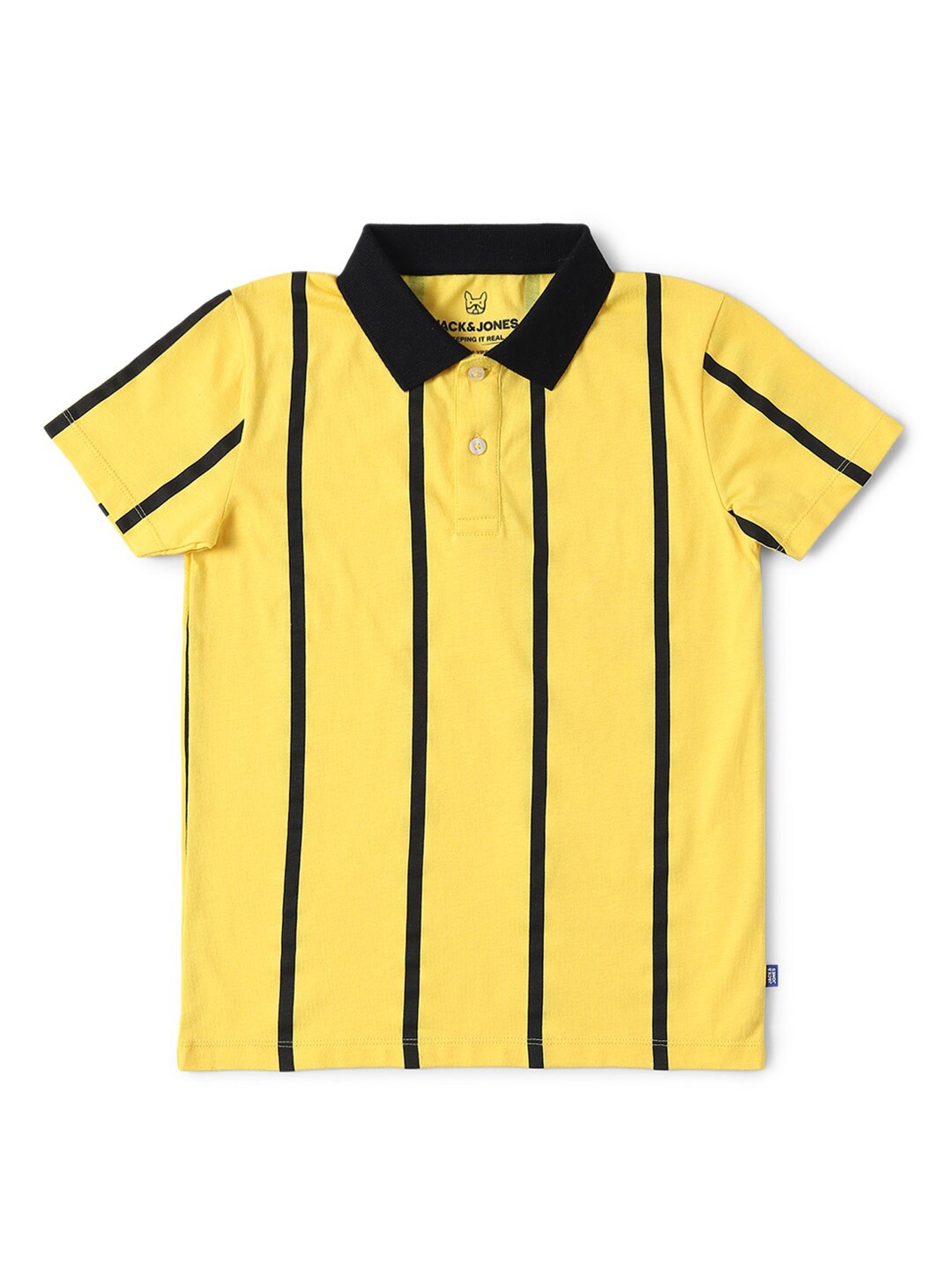 

Jack & Jones Boys Yellow & Black Striped Polo Collar Pure Cotton T-shirt