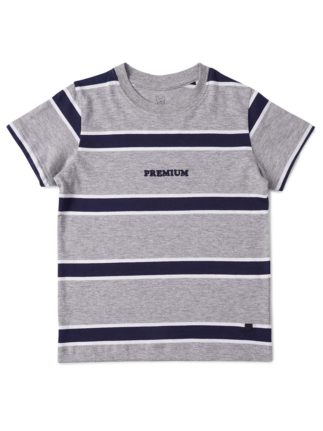 

Jack & Jones Boys Grey & Blue Striped Pure Cotton T-shirt