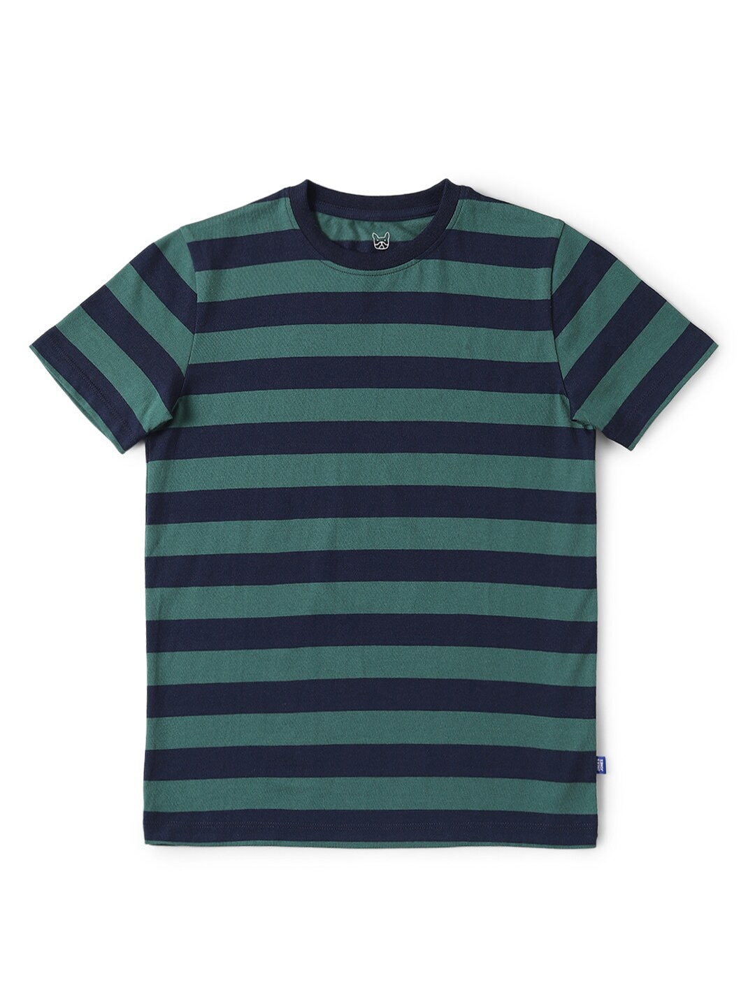 

Jack & Jones Boys Green & Blue Striped Pure Cotton T-shirt